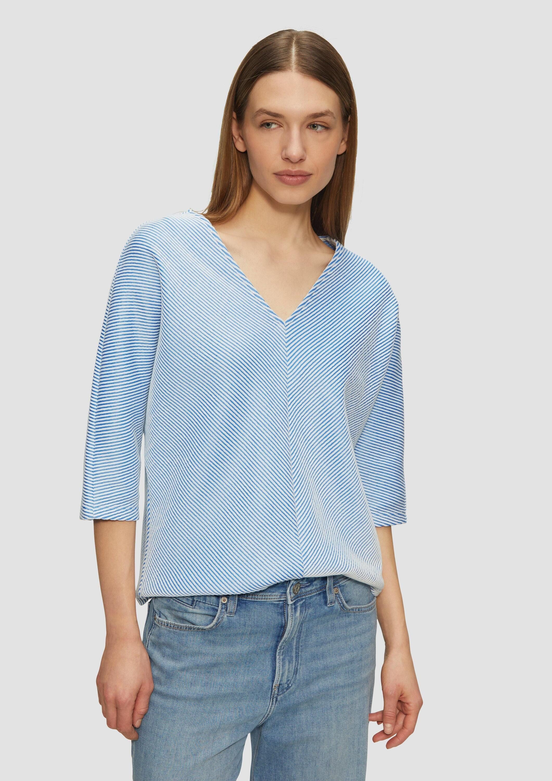 s.Oliver 3/4-Arm-Shirt T-Shirt Shirt mit Strukturstreifen und Fledermausärmeln