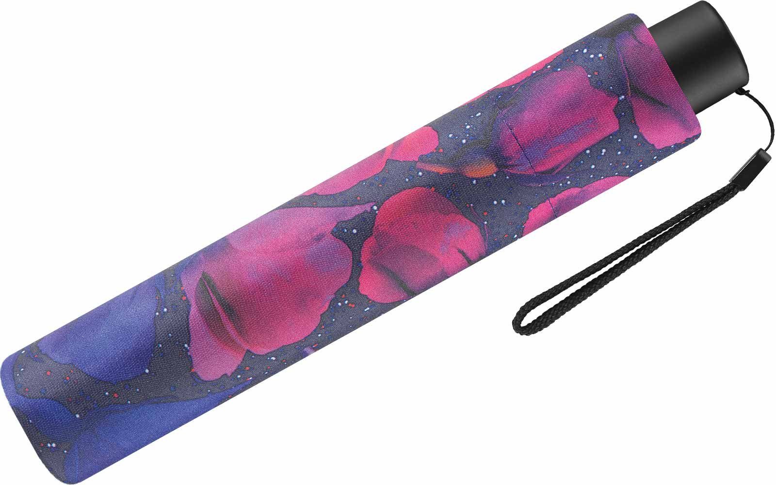 lilafarbenen Blumen-Muster Damen-Taschenschirm schlanker Taschenregenschirm Pierre mit Cardin mit stilvollem Handöffner,