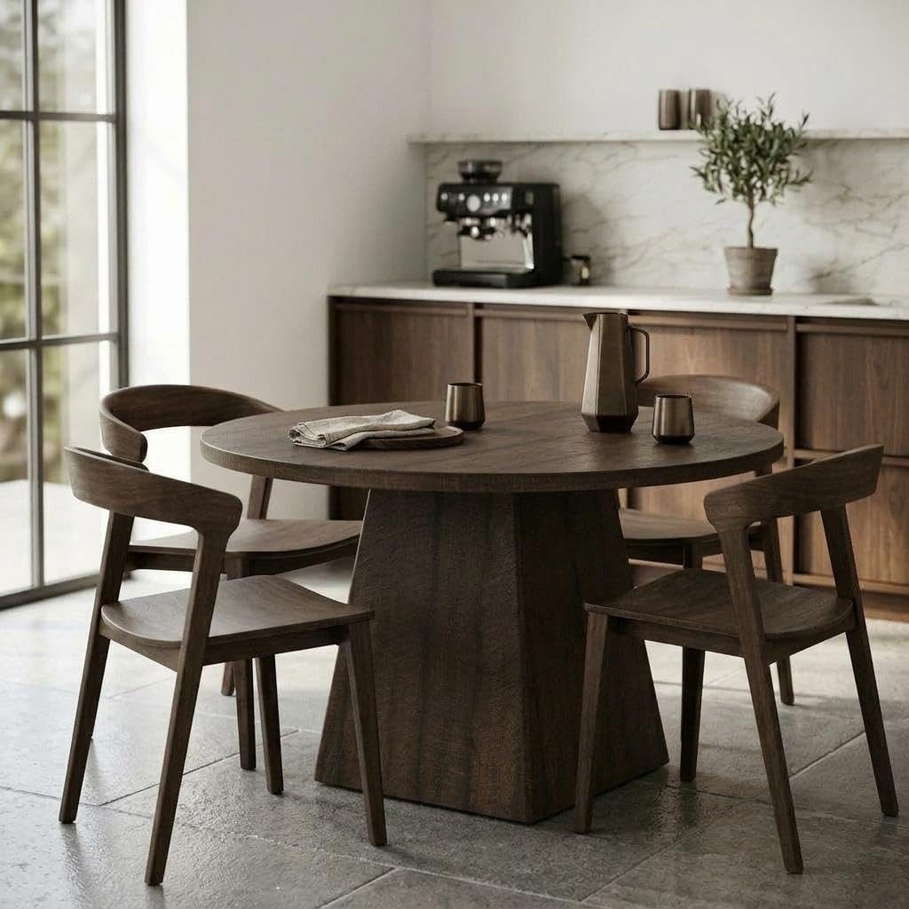 GarveeMore Esstisch Runder Küchentisch 120cm Beistelltisch Wohnzimmertisch Säulen-Esstisch (1-St), dicke Tischplatte und quadratischer Fuß, Bietet Platz für 4–6 – Bild 4 von 5