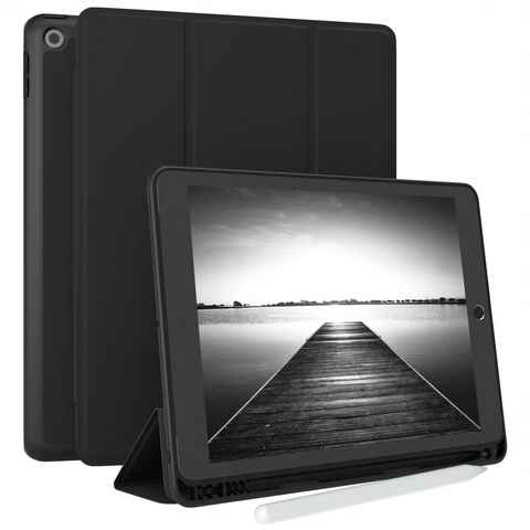 EAZY CASE Tablet-Hülle Penholder Smartcase für iPad 7. / 8. / 9. Gen. 10,2 Zoll, Hülle Schutzhülle mit Sleep Wake Up Funktion Etui zum Klappen Schwarz