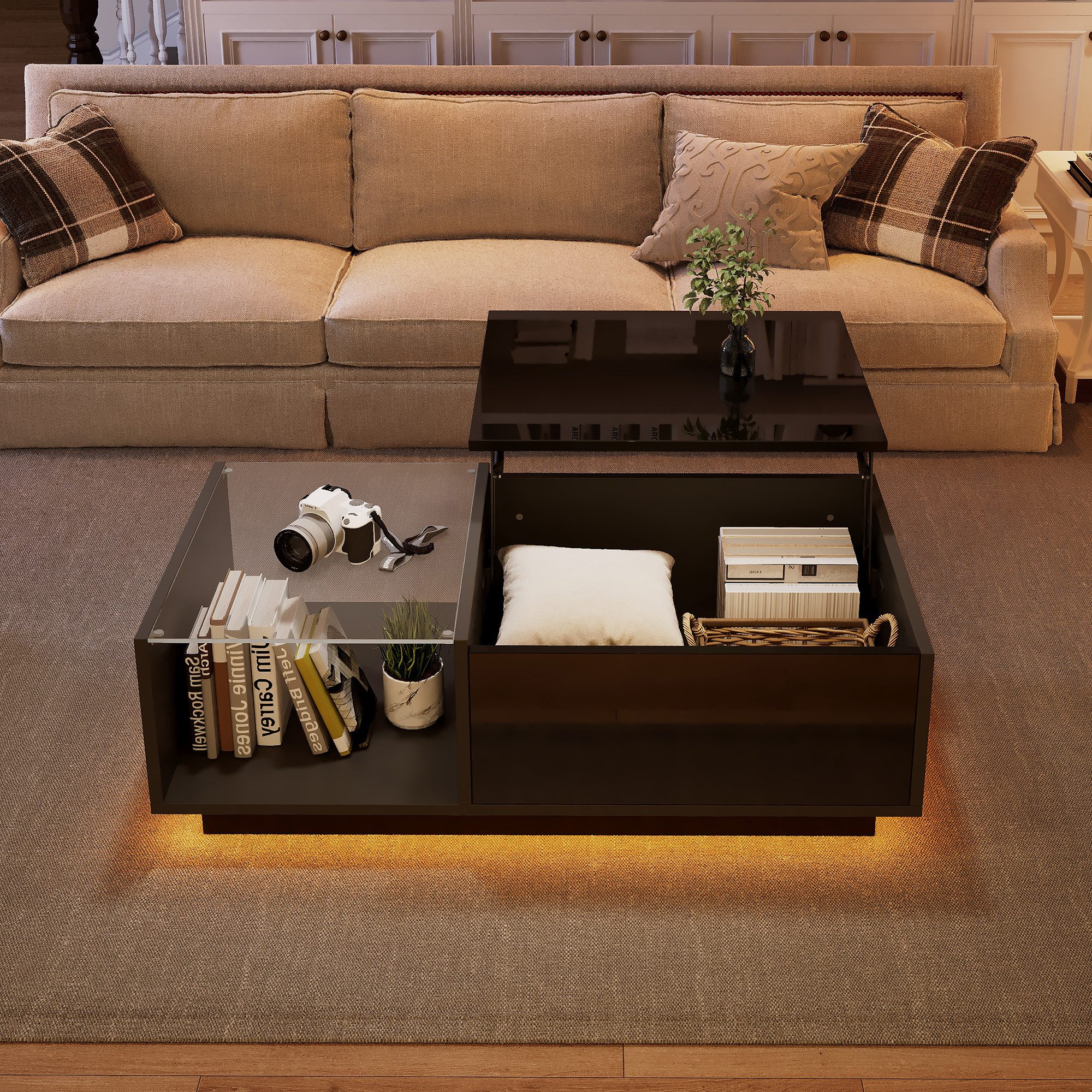 Merax Couchtisch höhenverstellbar Sofatisch mit Hebefunktion und Stauraum ( günstig online kaufen