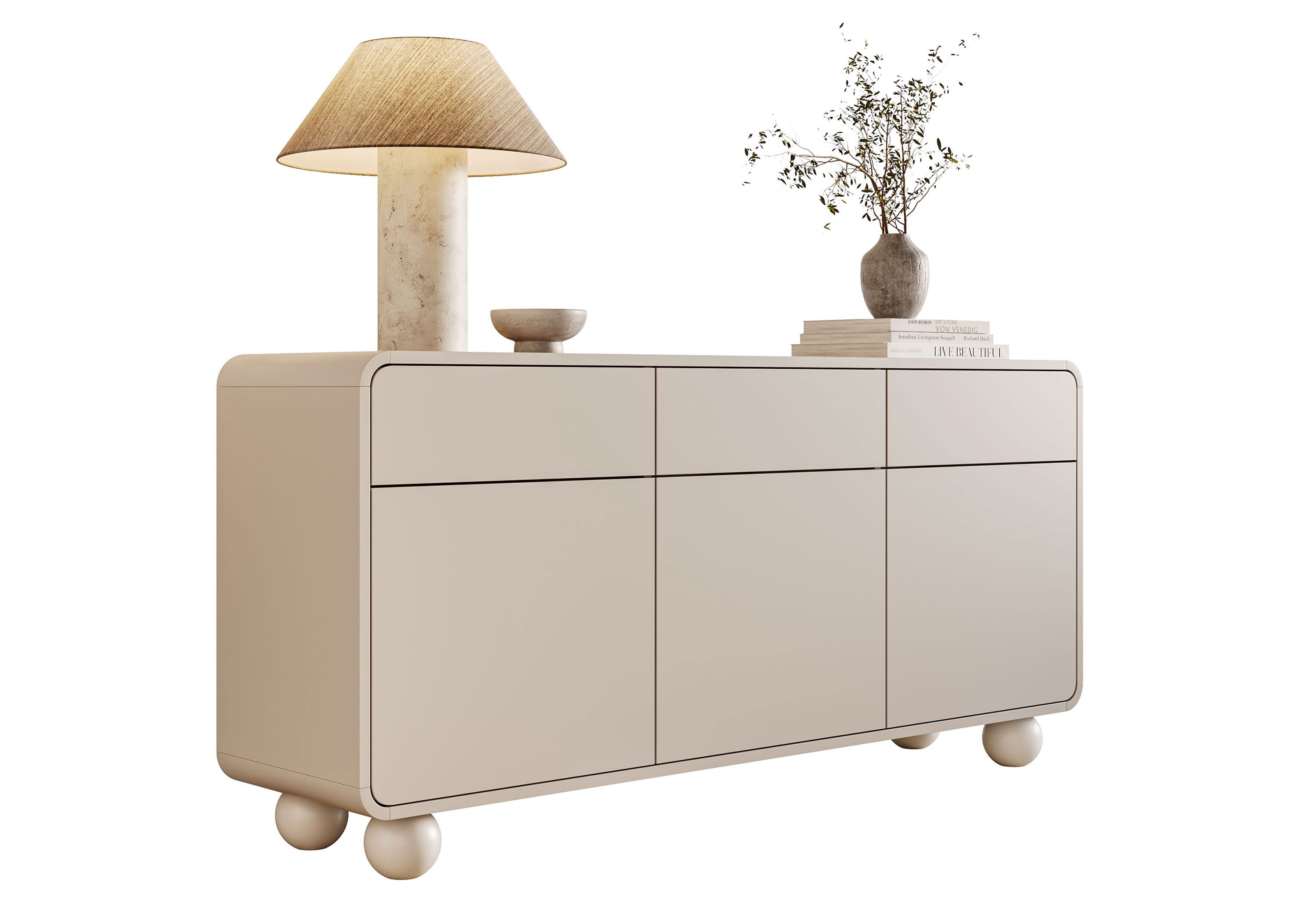 Lookway Kommode OLIVIO KSZ160 mit drei Türen und Schubladen, 160x39x75 cm
