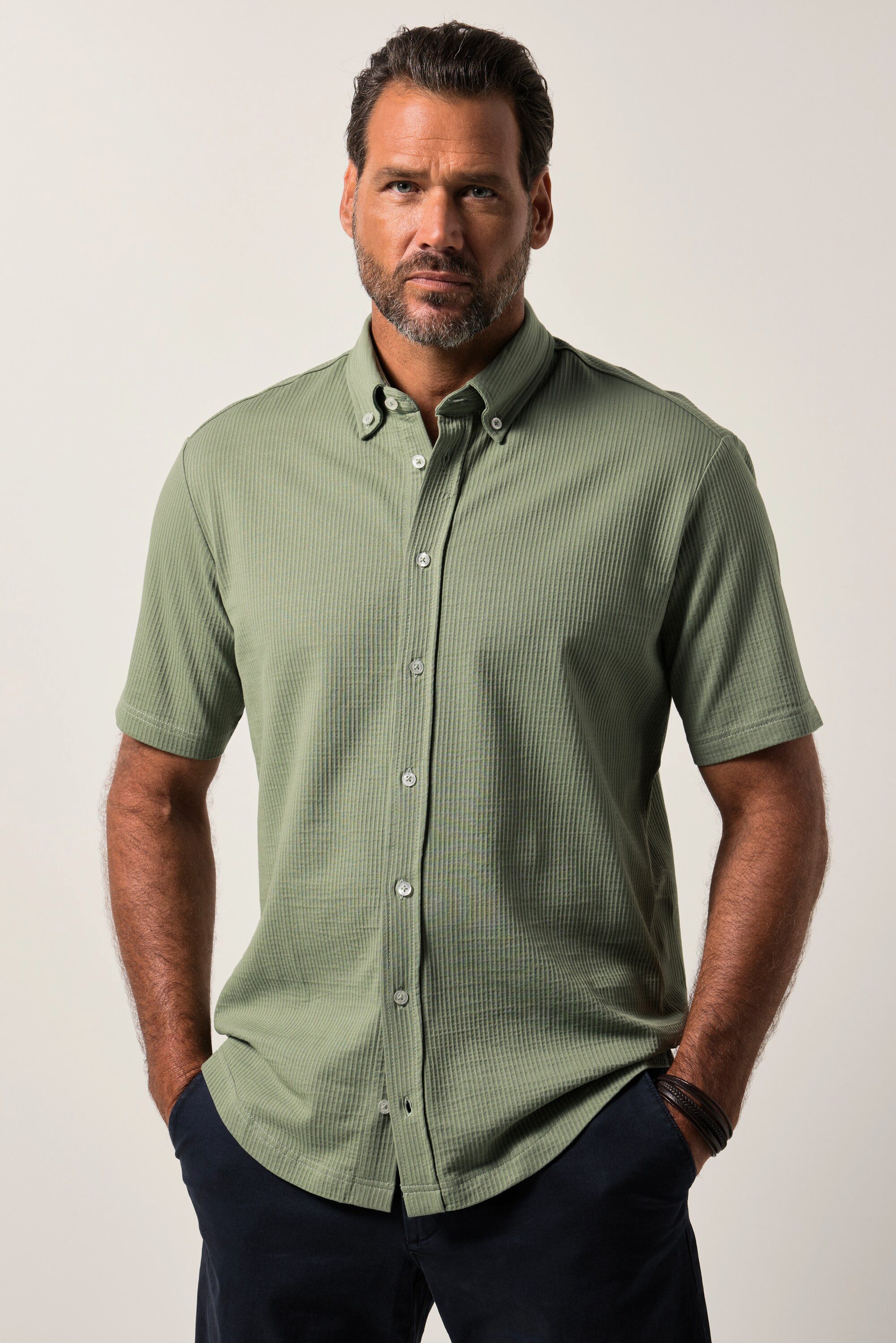 JP1880 Kurzarmhemd Seersucker-Hemd Jersey-Qualität Halbarm Modern Fit