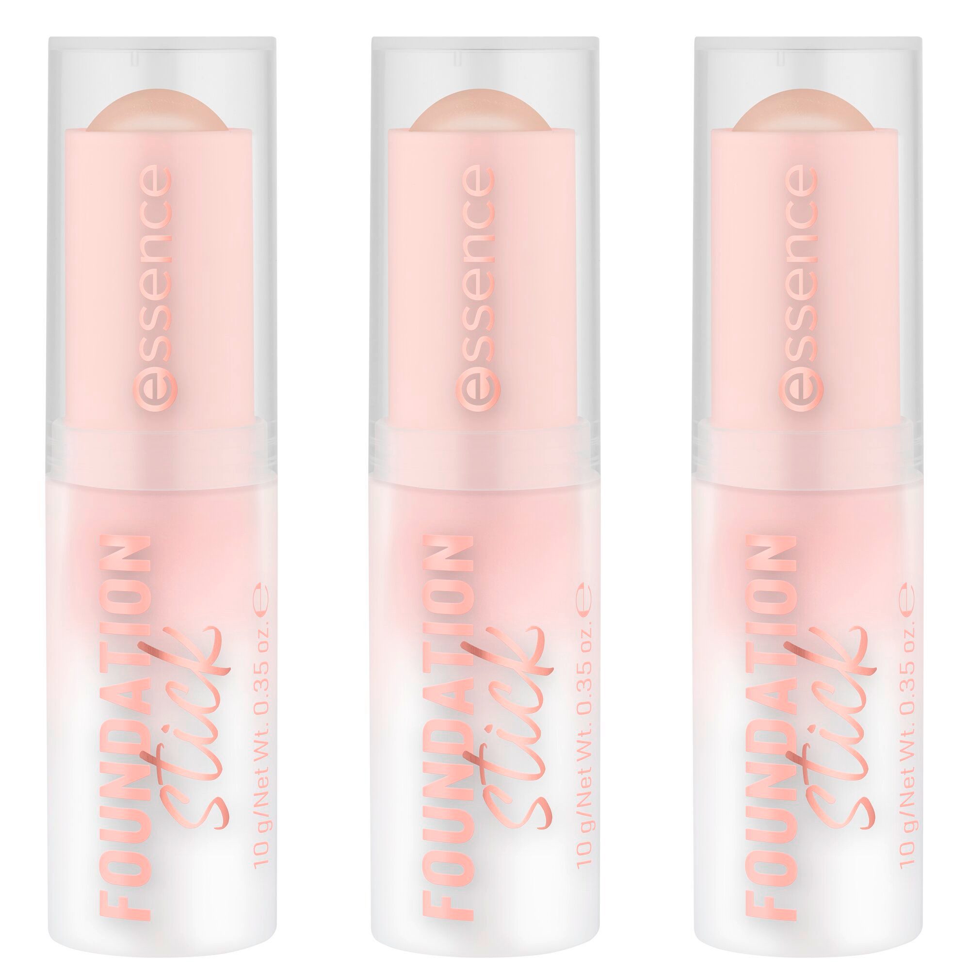 Essence Foundation FOUNDATION stick, 3-tlg., Cremig und leicht verblendbar, Matt-Finish, variable Deckkraft.