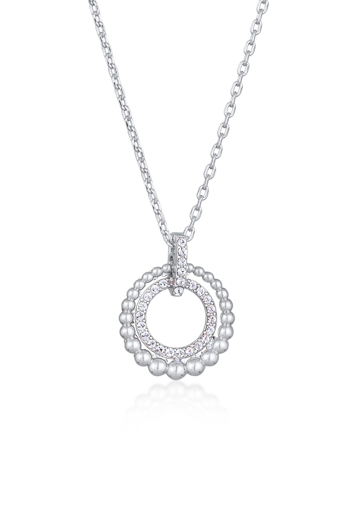 Valentinstagsgeschenk Elli Kette mit Anhänger Kreis Kristalle Anhänger Silberfarben für Damen, Kugel, Silber