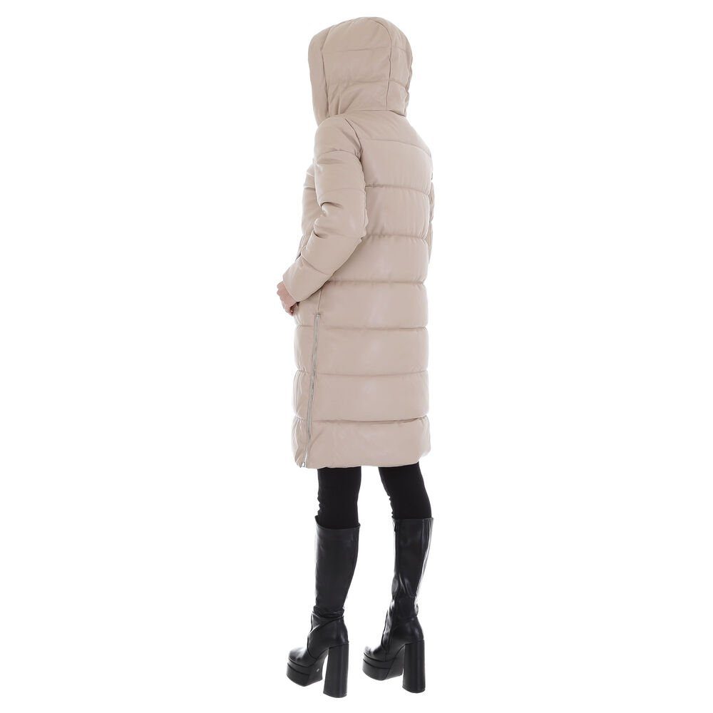 Wintermantel Damen Gefüttert Ital-Design in Freizeit Steppjacke Kapuze Beige