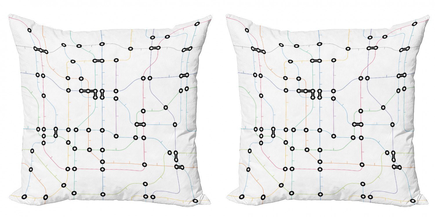 Kissenbezüge Modern Accent Doppelseitiger Digitaldruck, Abakuhaus (2 Stück), Karte Bunte Linien U-Schema