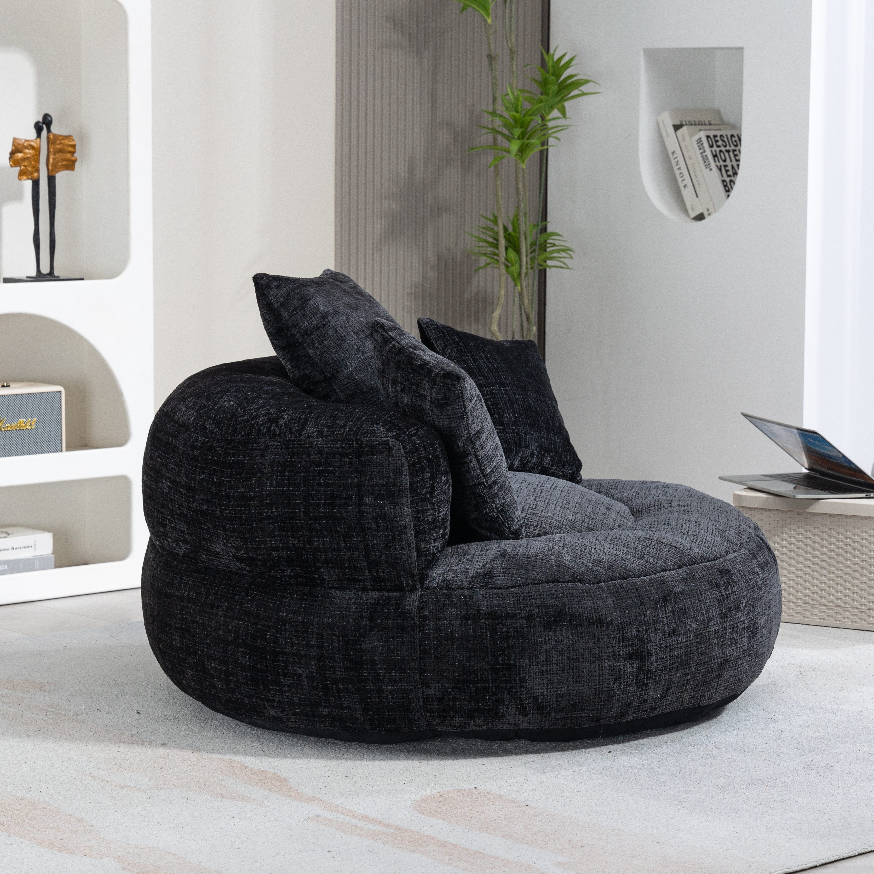 STILVORA Relaxsessel Indoor & Outdoor Sitzsack bean bag sofa mit hohen Rücken,Lazy Sofa (Lazy Sofa mit hohem Rücken und 3 Kissen – Ergonomischer Sitzsack für Erwachsene & Kinder, Chenille-Stoff, für Wohnzimmer, Büro & Schlafzimmer, Komfortabler Lounger, Gaming Stuhl, 150 kg Kapazität), 108 x 108 x 52 cm