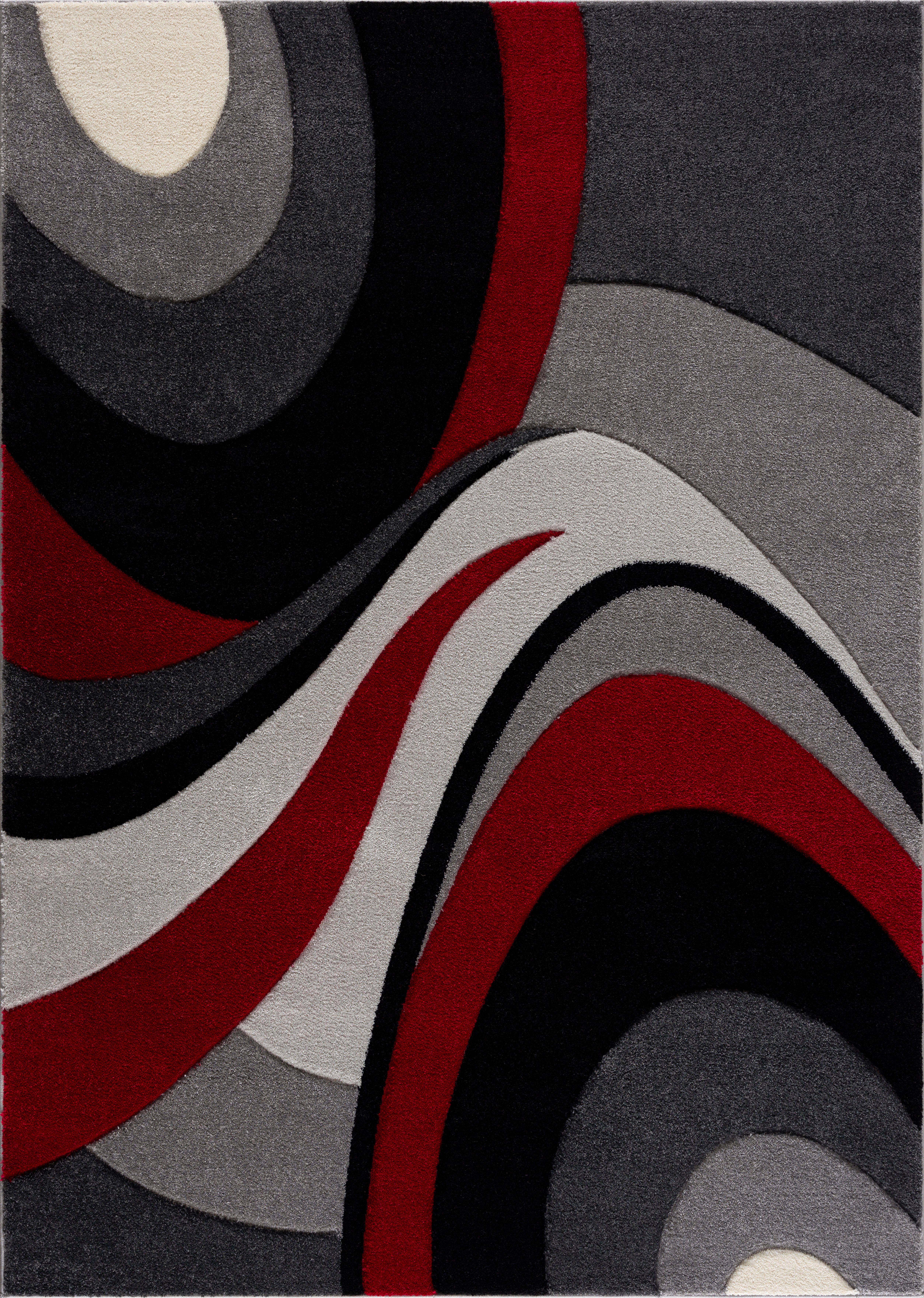Teppich Neele, andas, Wende-Teppich rechteckig, Wellen-Design, rot mit Höhe: 14 mm, Konturenschnitt, handgearbeitetem