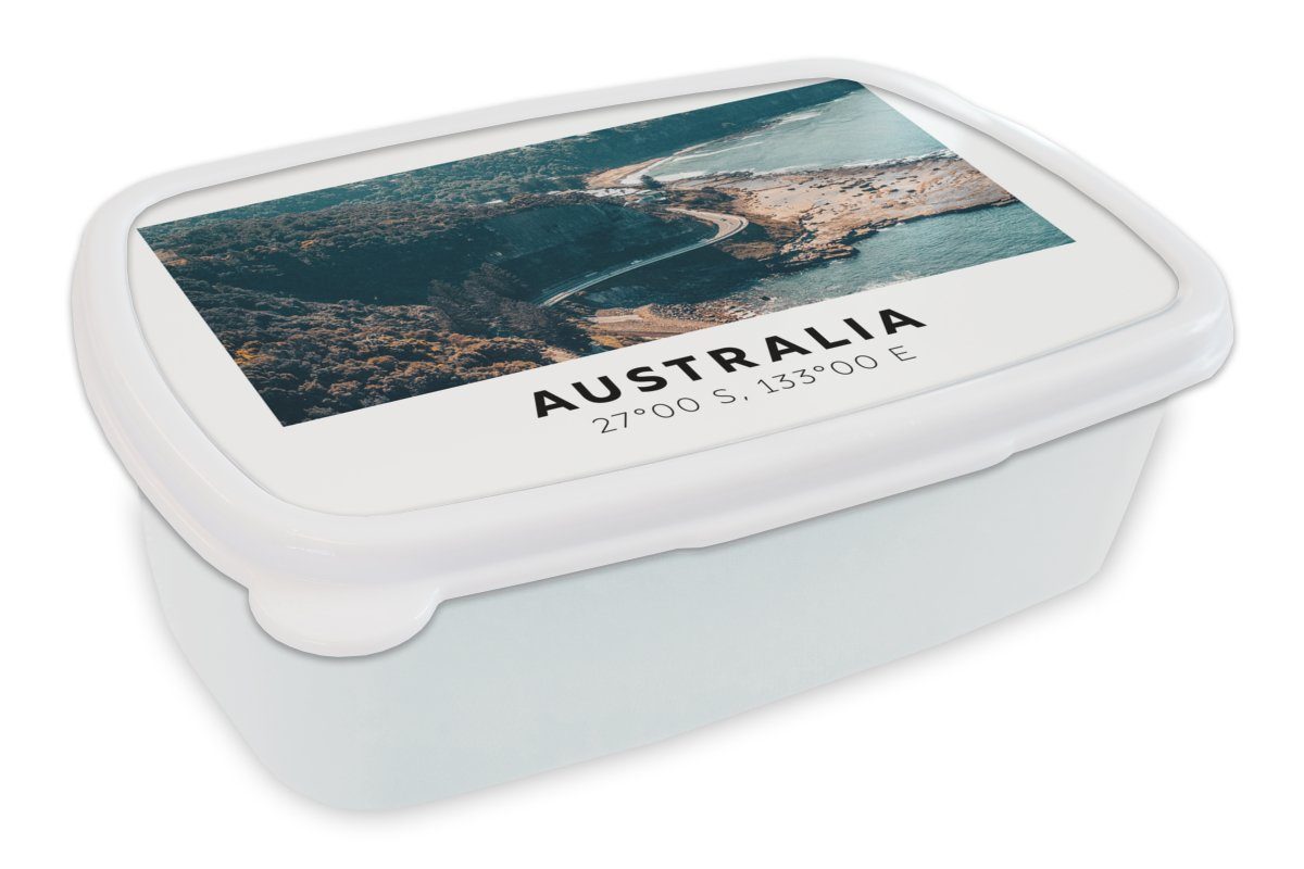 Brotbox Schnellstraße Jungs Brotdose, Kinder - (2-tlg), für und Australien MuchoWow und Kunststoff, Mädchen - weiß Meer Erwachsene, - für Sommer, Lunchbox