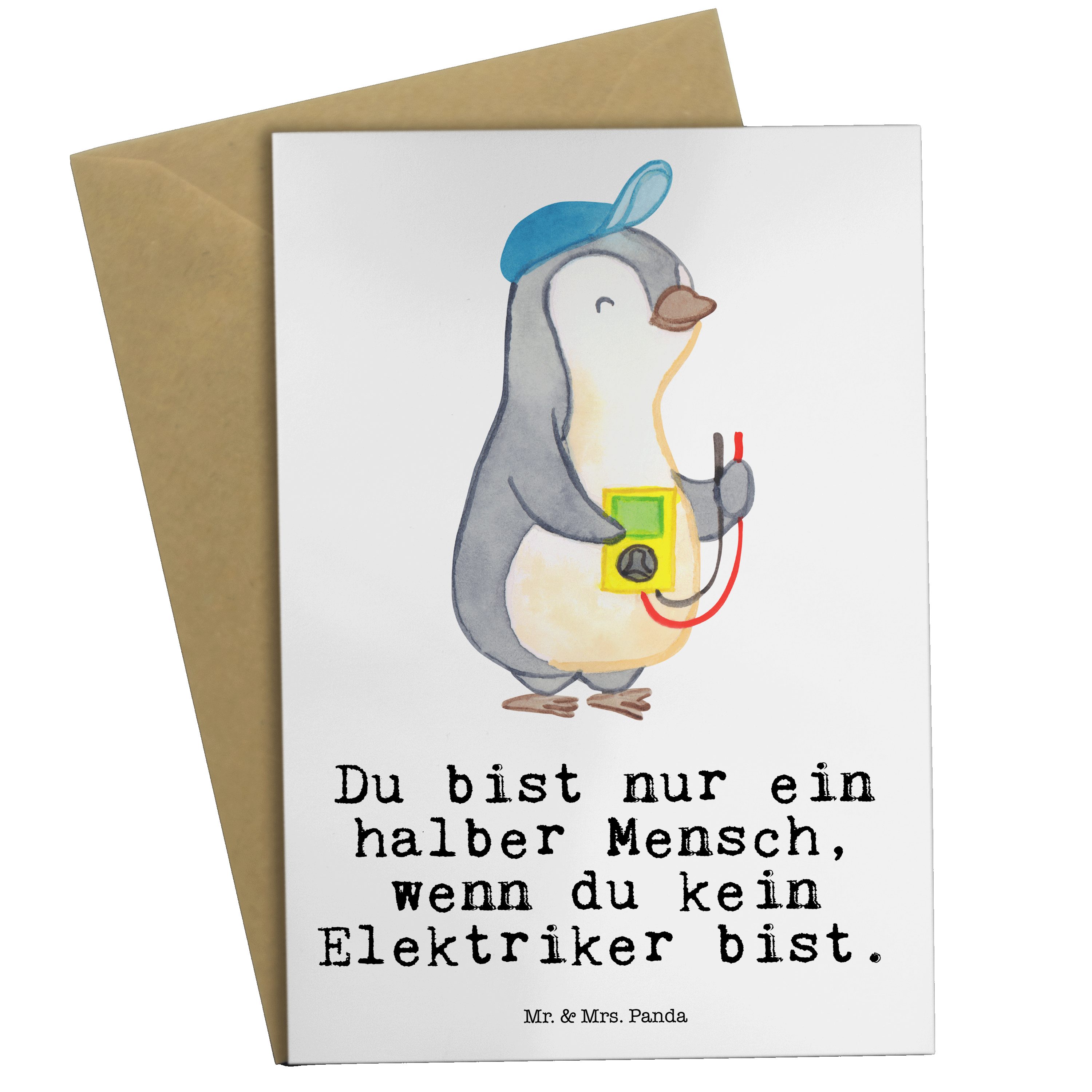 Mr. & Mrs. Panda Grußkarte »Elektriker mit Herz Weiß Geschenk