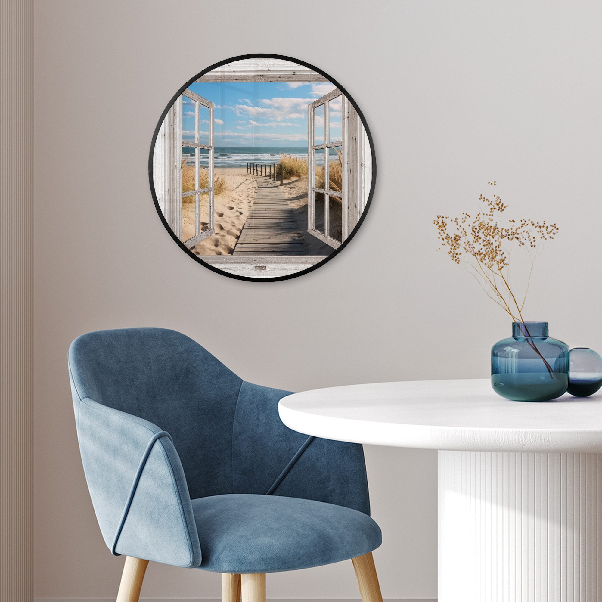 MuchoWow Poster Rund - Durchblick - Strand - Natur - Weg, (1 St), Runde Wandbilder, Deko für Wohnzimmer und Schlafzimmer, 40x40 cm