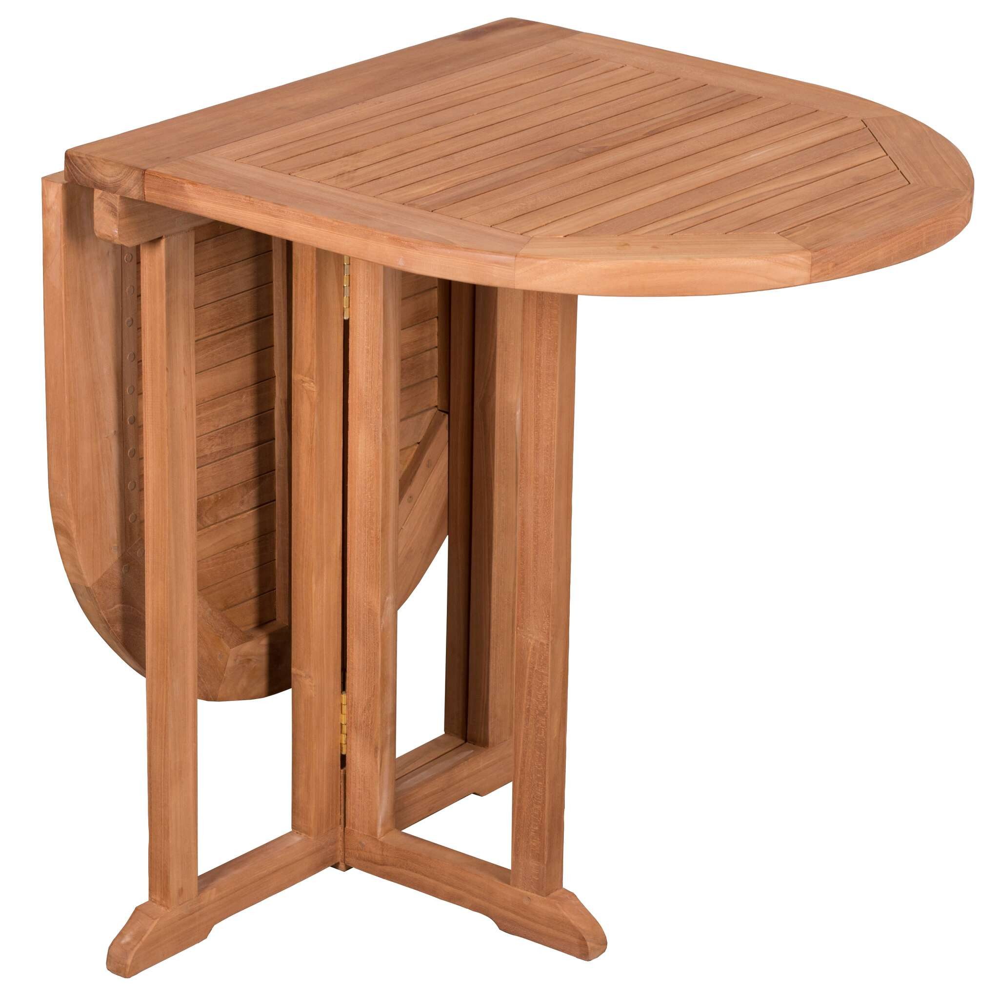 MR.DEKO Gartentisch Balcony Teak 120x60 cm klappbar Balkon Tisch Holz wetterfest (Ideal zu Deckchairs kombinierbar – für drinnen & draußen geeignet, 1-St), Plantagen-Teak Vollholz – wetterfest, vielseitig, leicht montierbar
