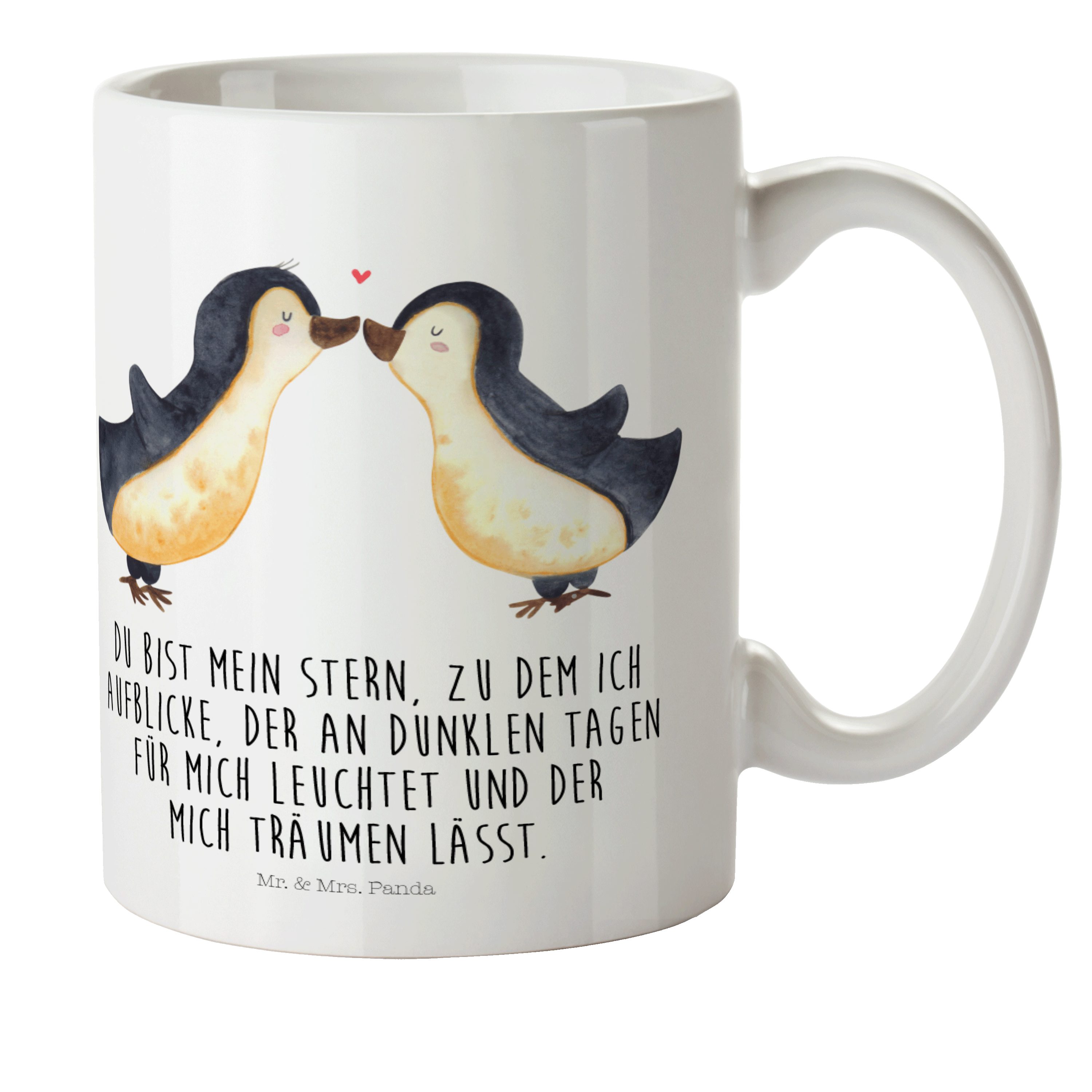 Mr. & Mrs. Panda Kinderbecher Pinguin Liebe - Weiß - Geschenk, Liebespaar, Kindergarten, Geschenk F, Kunststoff