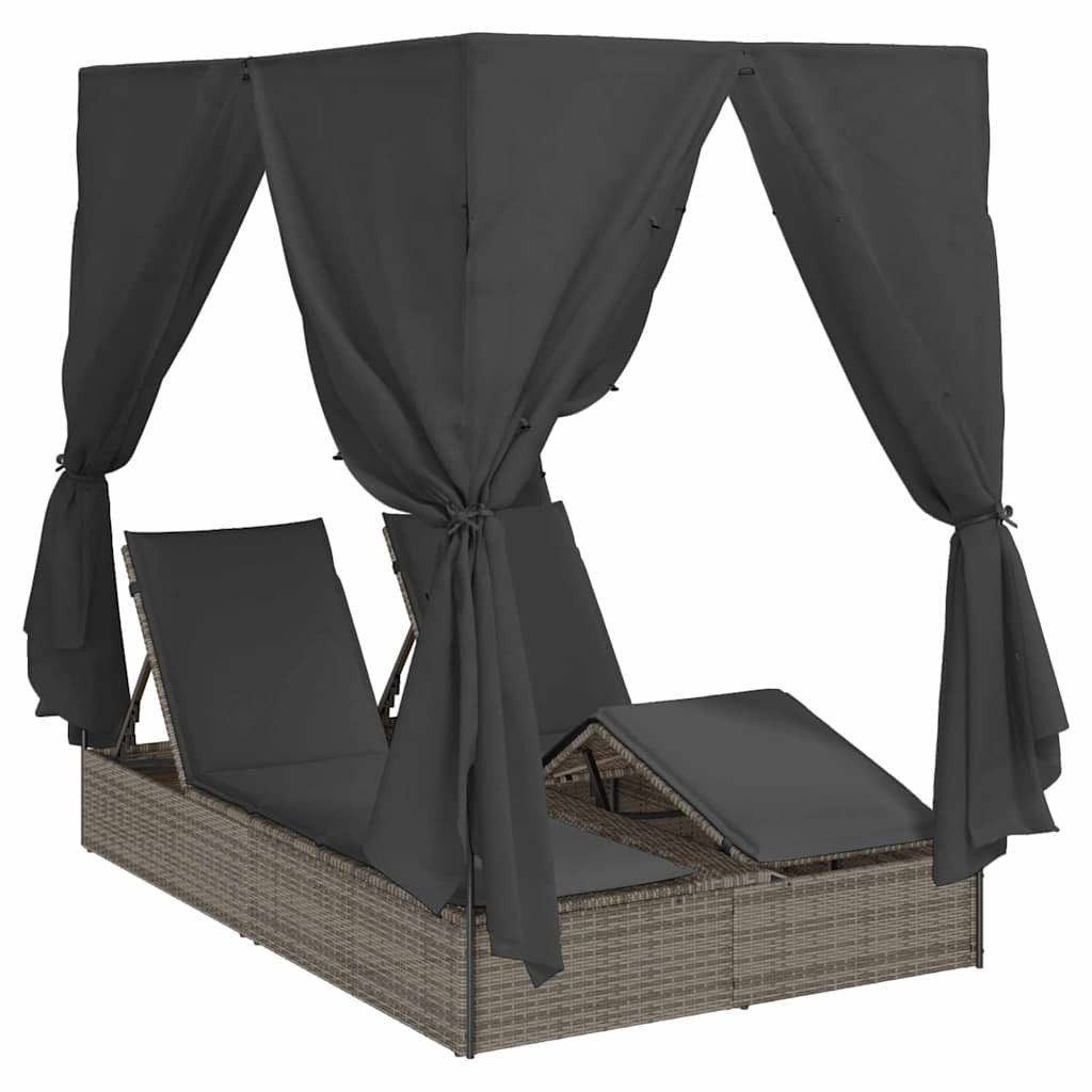 vidaXL Gartenliege Doppelte Sonnenliege Grau Poly-Rattan, 1 St.