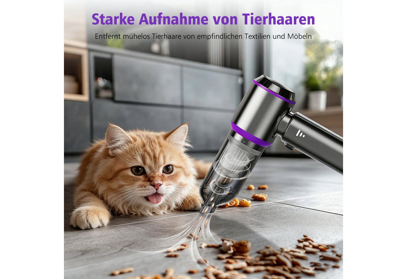 AKKEE Akku-Handstaubsauger Mini Staubsauger 16000Pa 6000mAh auto staubsauger, 100 W, 30 Minuten silberfarben