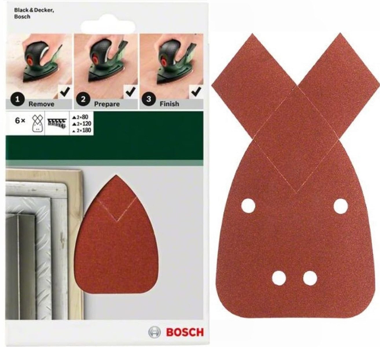 BOSCH Schleifpapier Schleifblatt 6 Stk 95 x 135 mm K 80 120 180 .r Black + Decker Mouse