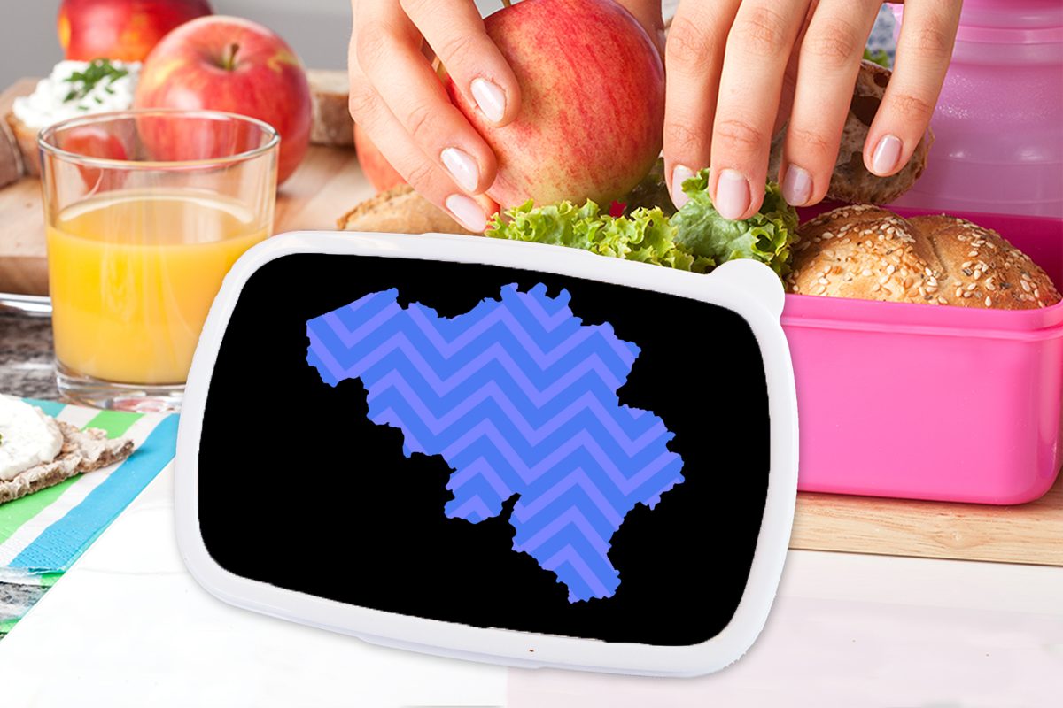 MuchoWow Lunchbox Karte - Belgien (2-tlg), Erwachsene, Mädchen, Kinder, Kunststoff, - Kunststoff Brotdose rosa Snackbox, für Brotbox Muster