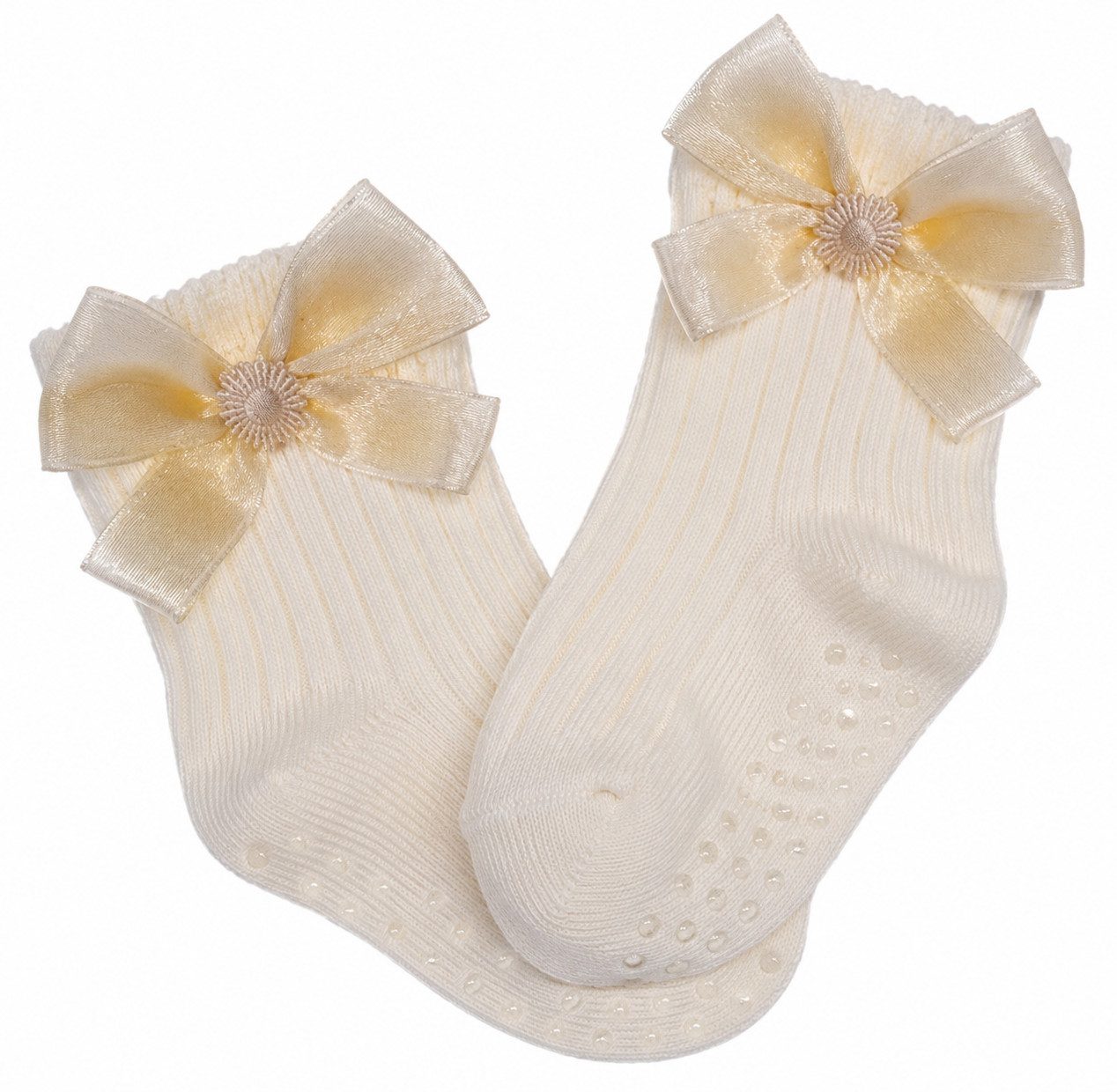 La Bortini ABS-Socken Festliche Baby Socken mit genoppten Sohlen und Schleifen in Creme (1 Paar, für Taufe, Fest, für Mädchen) gerippt, genoppt, ecry, 17 18 19 20 21 22