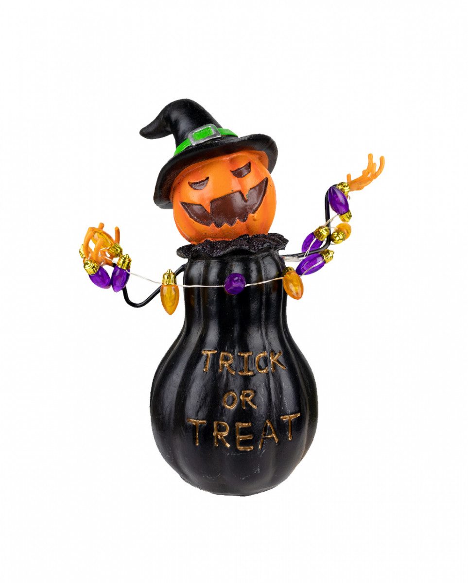 Horror-Shop Dekoobjekt Trick or Treat Kürbis Hexe mit Lichterkette 20 cm