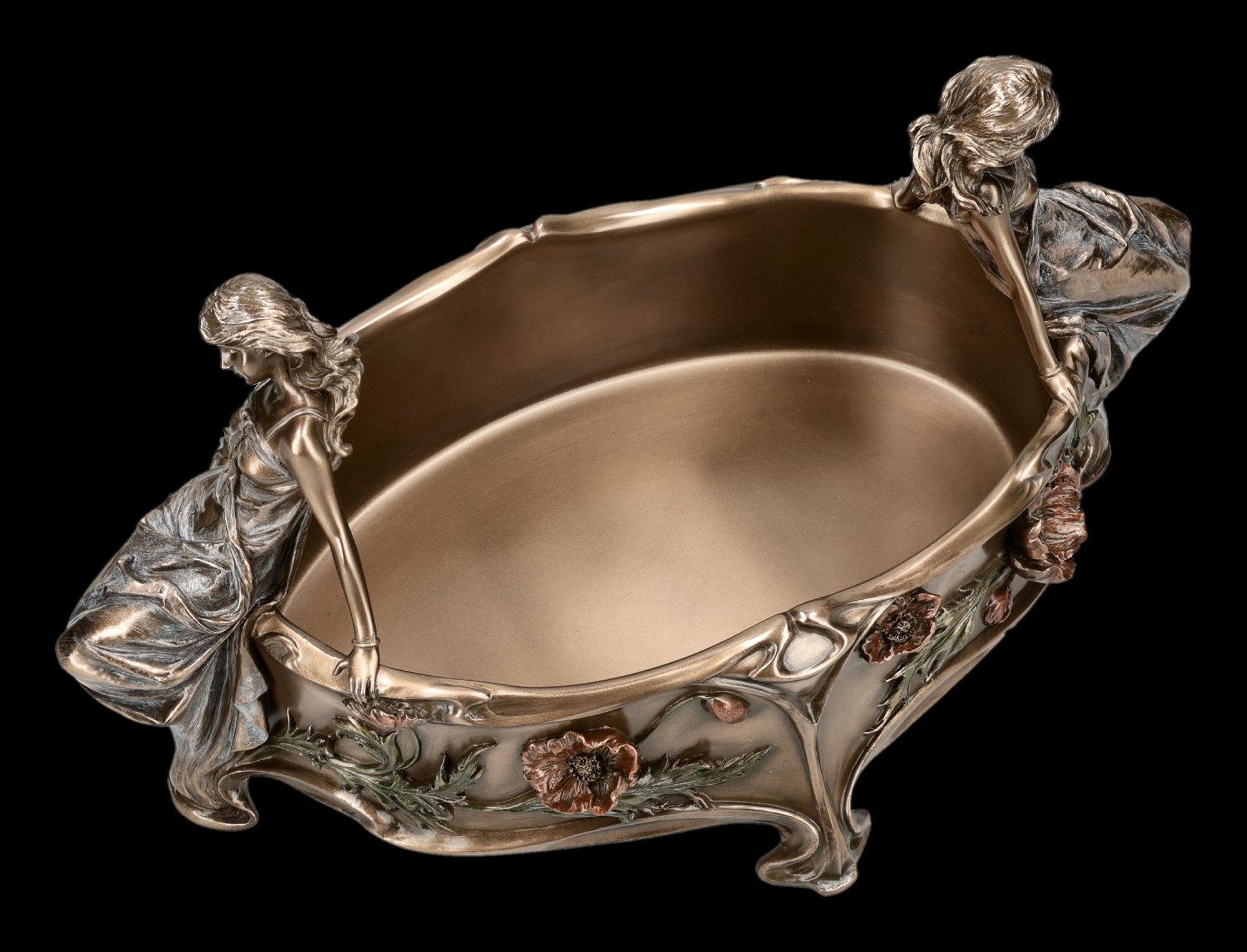 Figuren Shop GmbH Dekoschale Jugendstil Schale – Veronese Figur bronziert Dekoschale Damen 32.5 cm