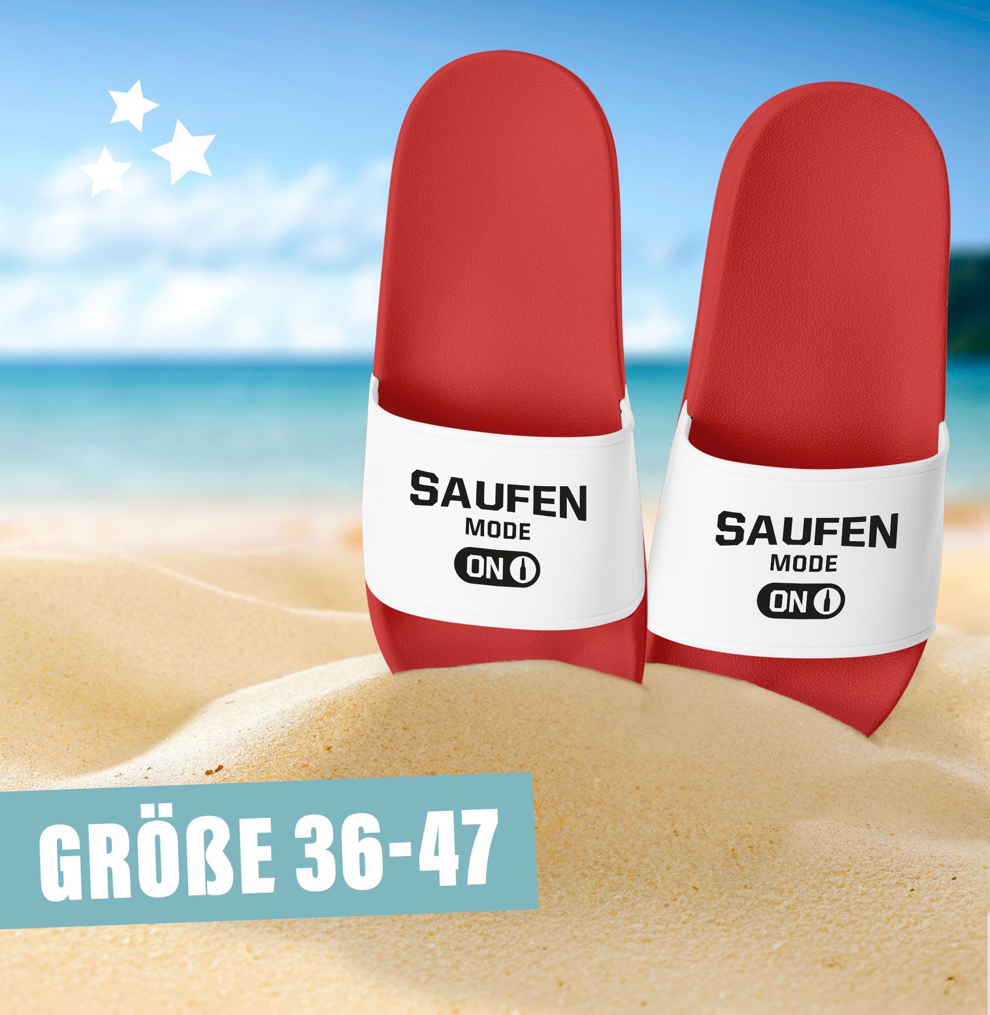 MoonWorks Badeschlappen Badelatschen Saufen Mode on mit Aufdruck Bedruckt Badesandale