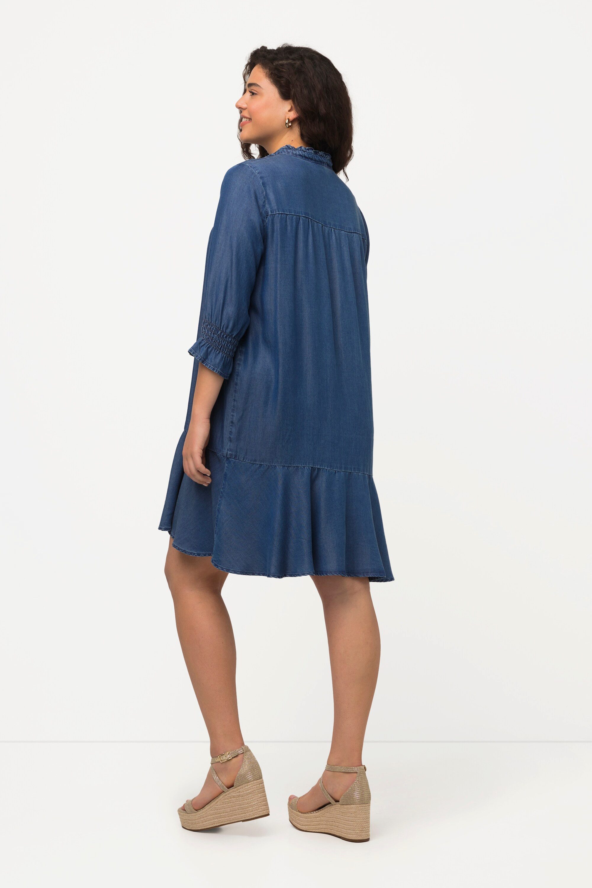 Ulla Popken Jerseykleid Lyocell-Kleid Jeansoptik Tunika-Ausschnitt 3/4-Arm