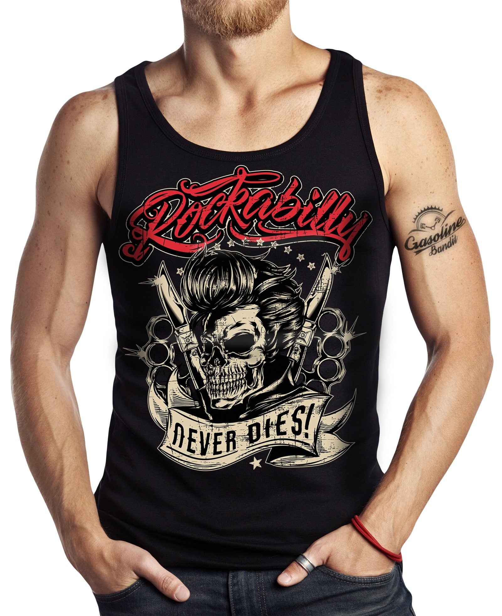 GASOLINE BANDIT® Tanktop Muskel-Shirt: Rockabilly Never Dies