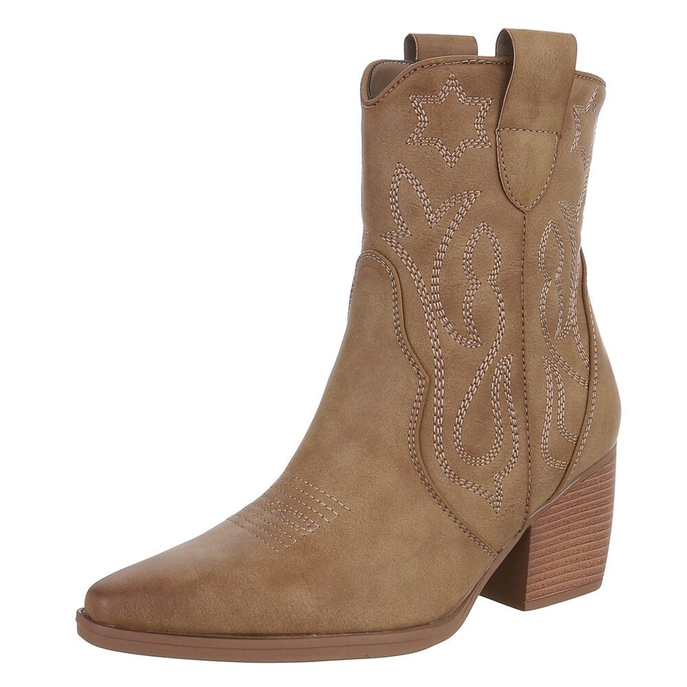 Ital-Design Elegante Westernboots für Damen mit Stickerei und Komfort Westernstiefelette (89937955) Blockabsatz Полусапожки in Hellbraun