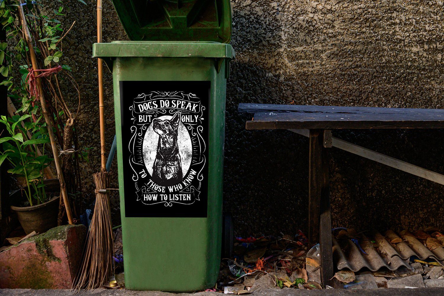 MuchoWow Wandsticker Hund - Retro St), - Mülleimer-aufkleber, Container, (1 Zitat Sticker, Mülltonne, Abfalbehälter