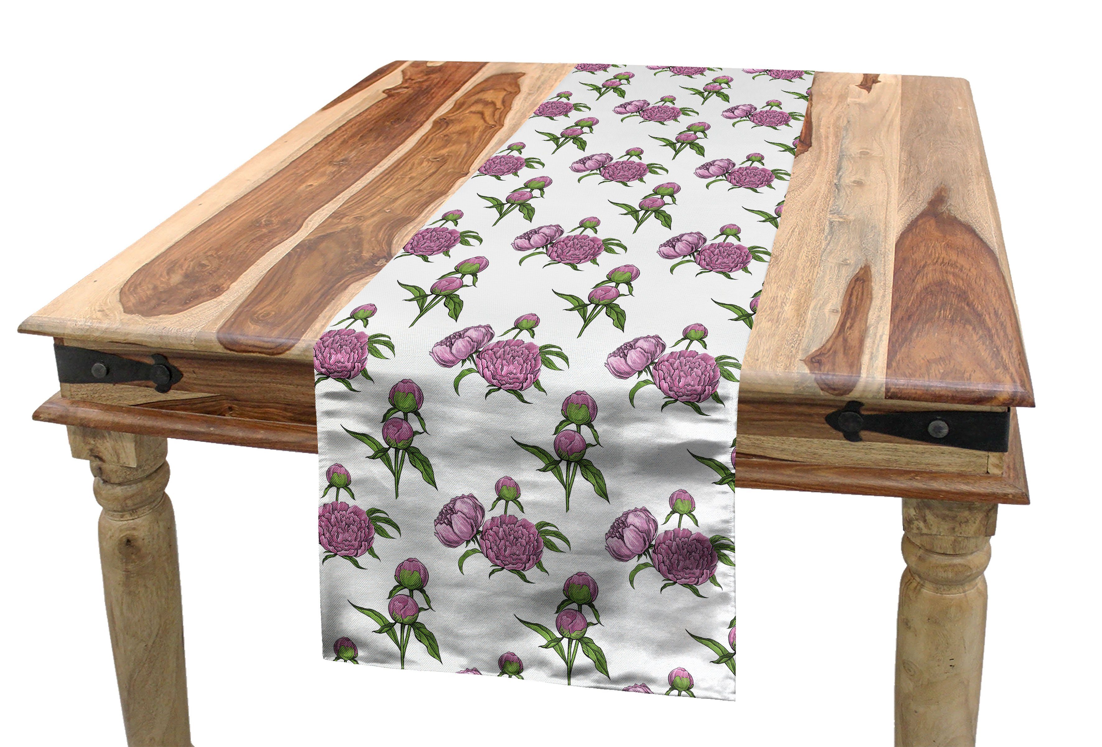 Abakuhaus Tischläufer Esszimmer Küche Rechteckiger Dekorativer Tischläufer, Blumen Frisches Blooming Peony Buds