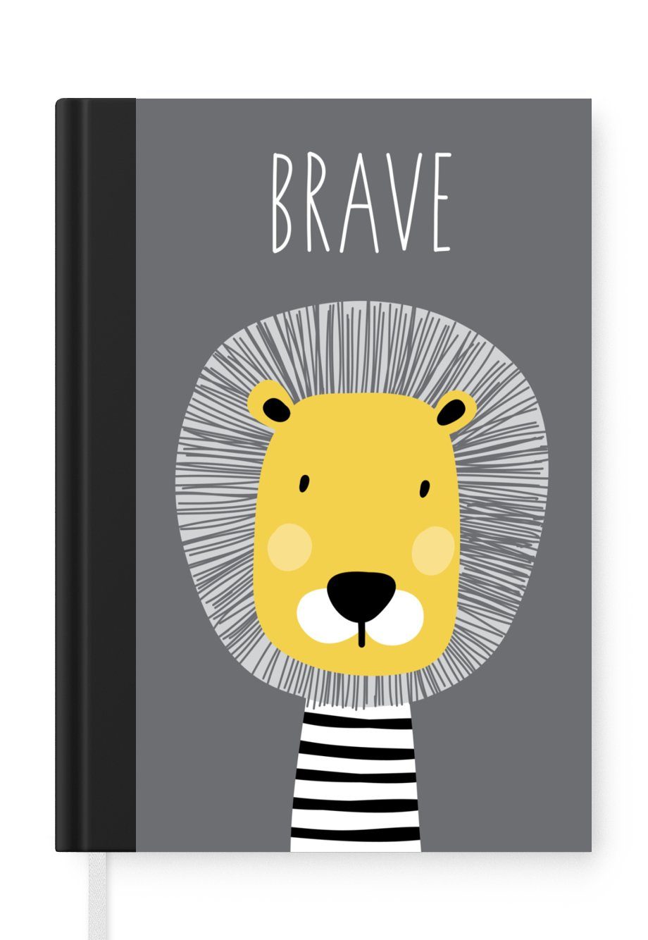 MuchoWow Notizbuch Zitate - Mutig - Löwe - Illustration - Kinder, Notebook, Notizblock a5, Tagebuch, Journal Liniert
