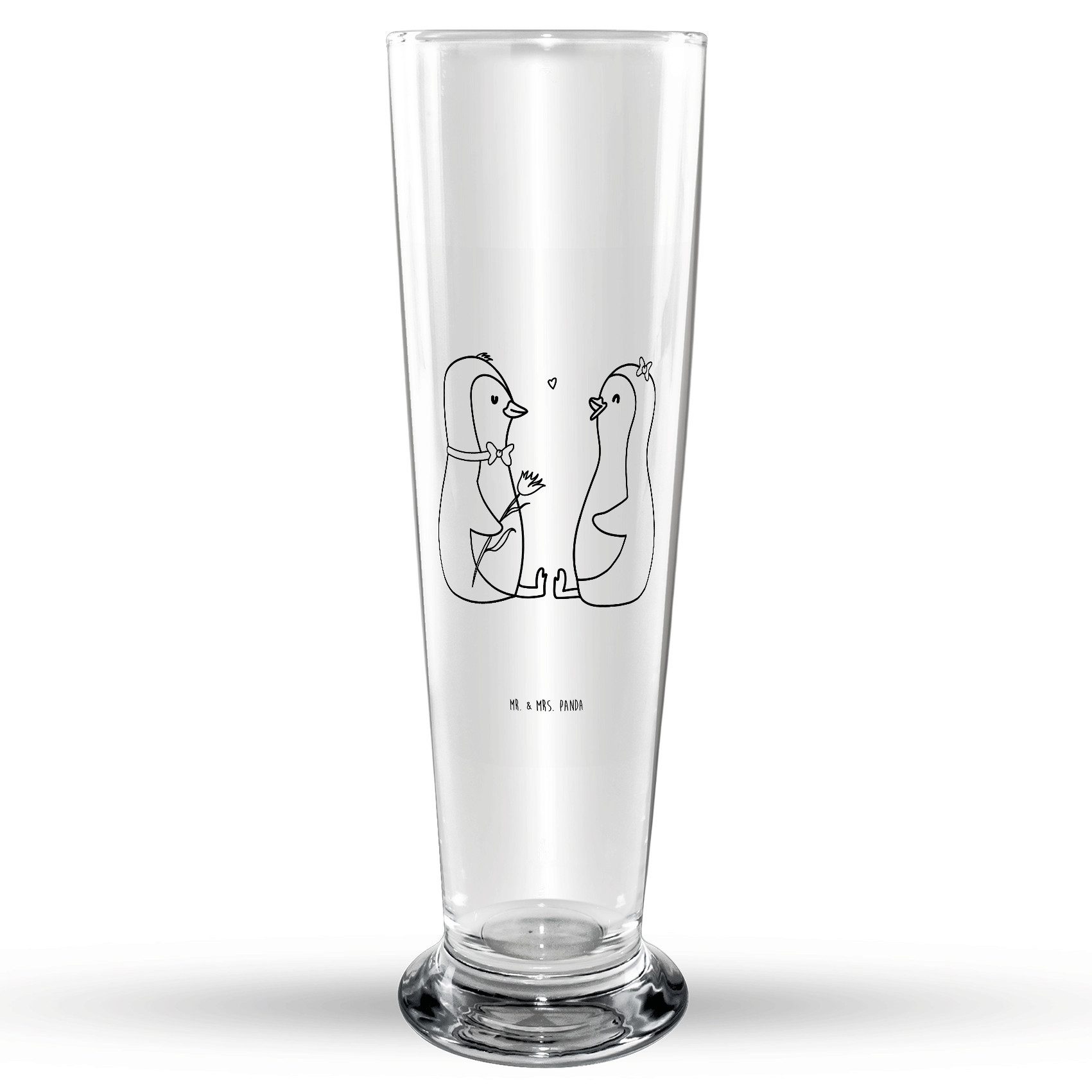 Mr. & Mrs. Panda Bierglas Pinguin Pärchen - Transparent - Geschenk, große Liebe, Verlobung, Lie, Premium Glas, Elegantes Design