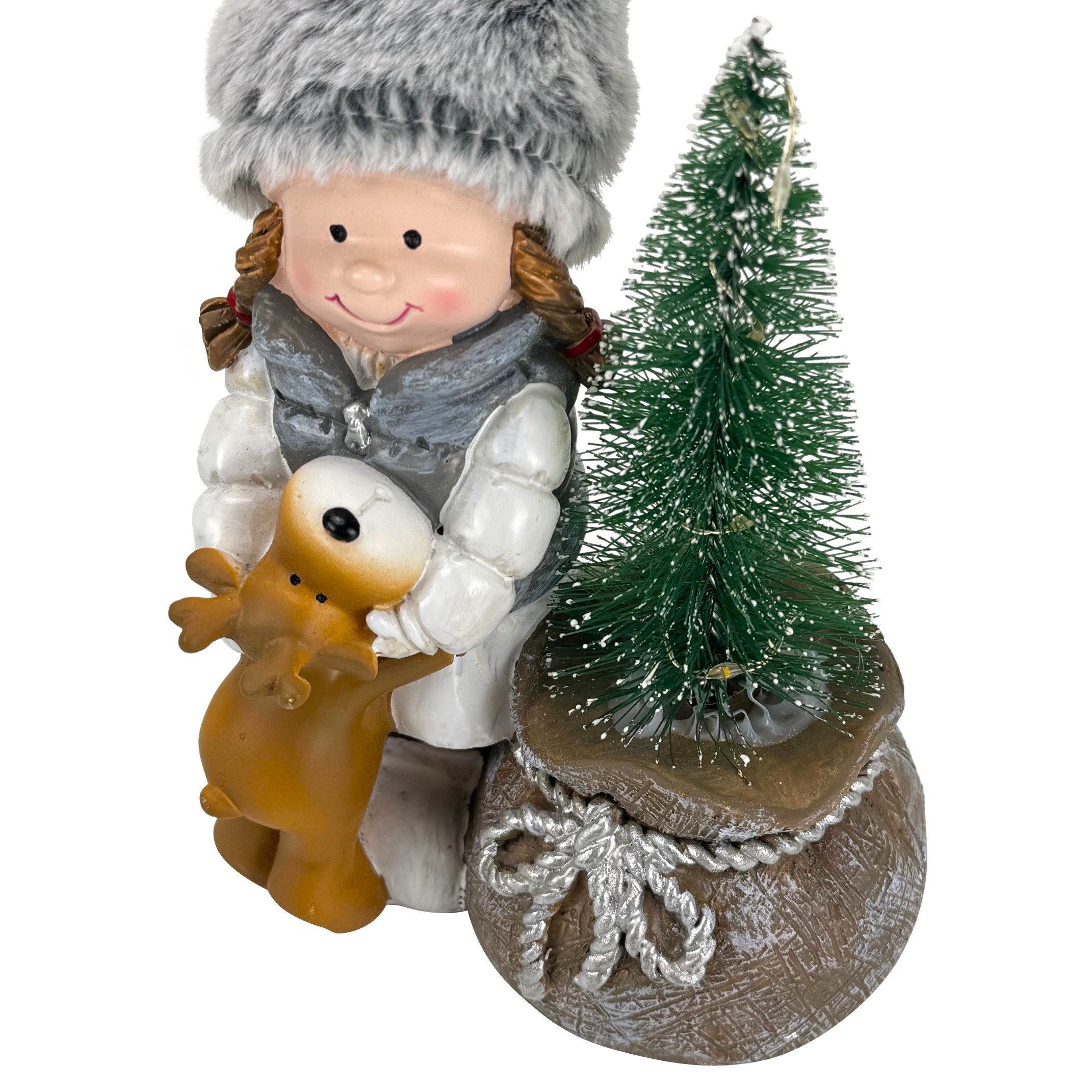 Online-Fuchs LED-Dekofigur - 2 Kinder mit Tannenbaum, LED-Lichterkette und Timer - Weihnachtsdeko (20 cm groß, 9 warmweiße LED´s je Baum), inklusive praktischer – Bild 3 von 5