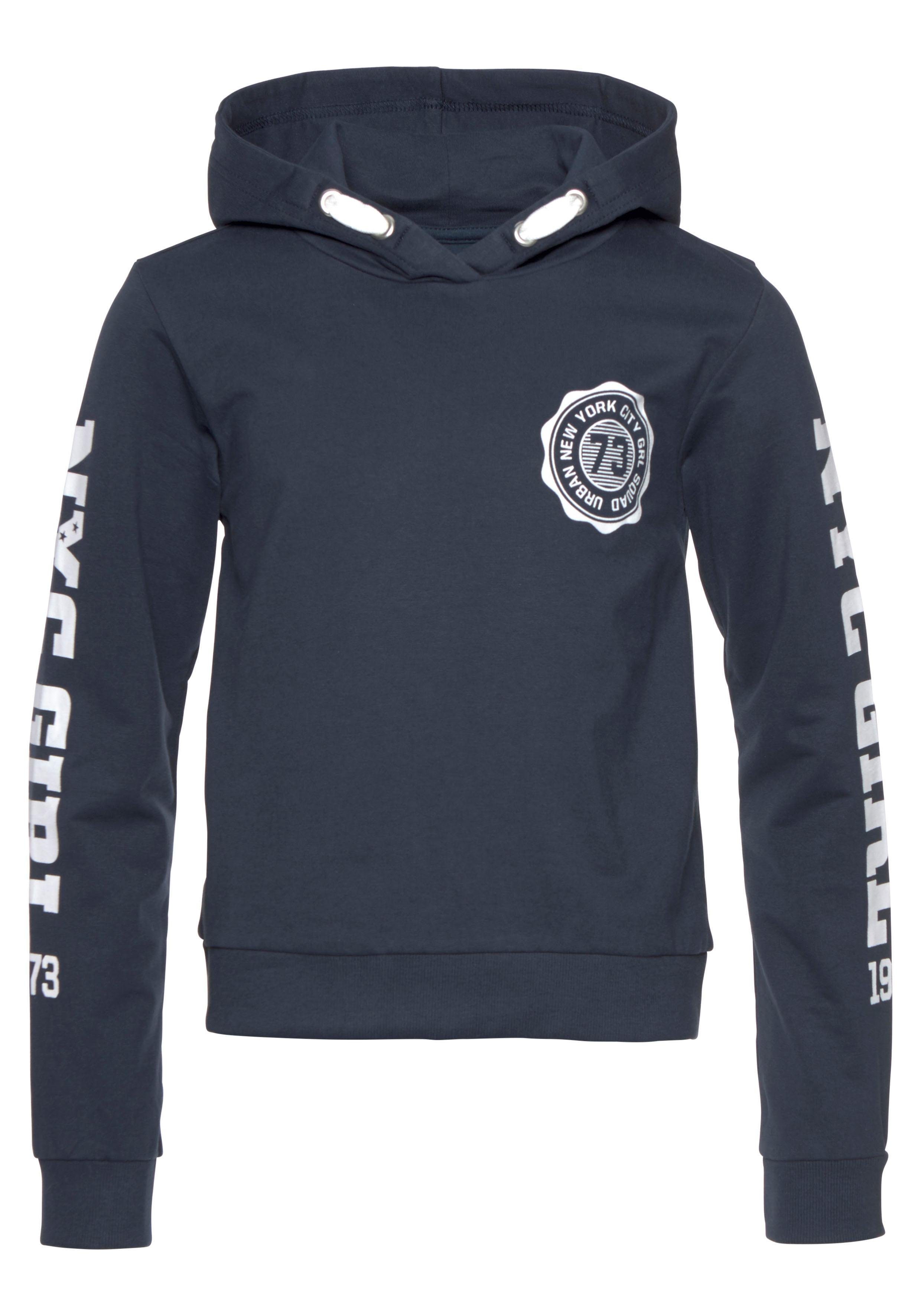 KIDSWORLD Kapuzensweatshirt Shirt mit Ärmelprint Langarm, mit stylischem Print, mit Kapuze, aus Baumwolle – Bild 4 von 5