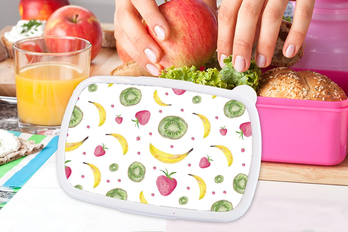 Lunchbox Obst - Kinder, für MuchoWow Aquarell Snackbox, Kunststoff, - Brotbox Weiß Mädchen, (2-tlg), Erwachsene, Kunststoff Muster, Brotdose - rosa