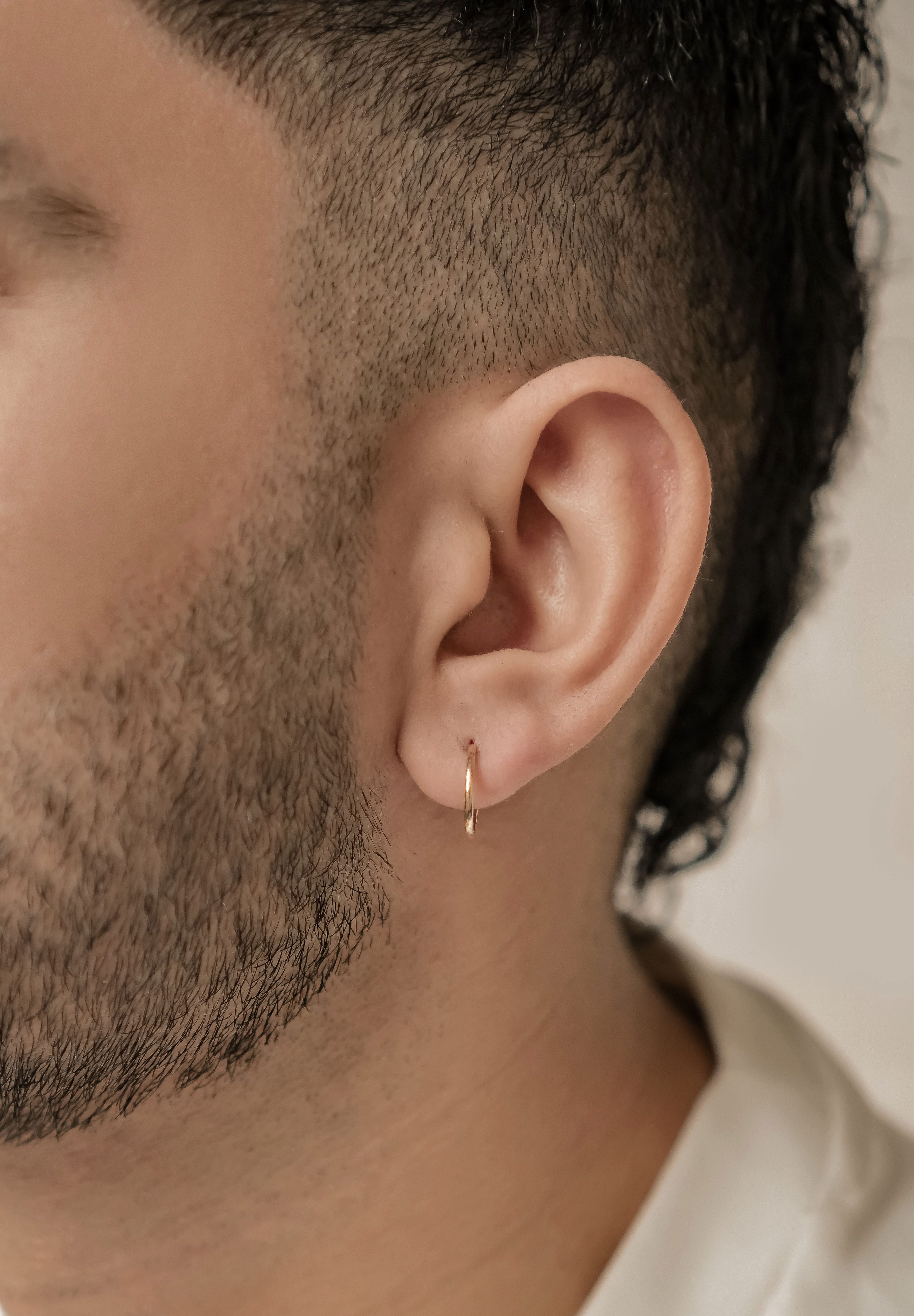 Dear Me Paar Creolen Herren Ohrringe 585er Gelbgold Weißgold, Klein/Groß, Basic Unisex Kreis Creolen 14K Gold, Goldohrringe zum Kombinieren