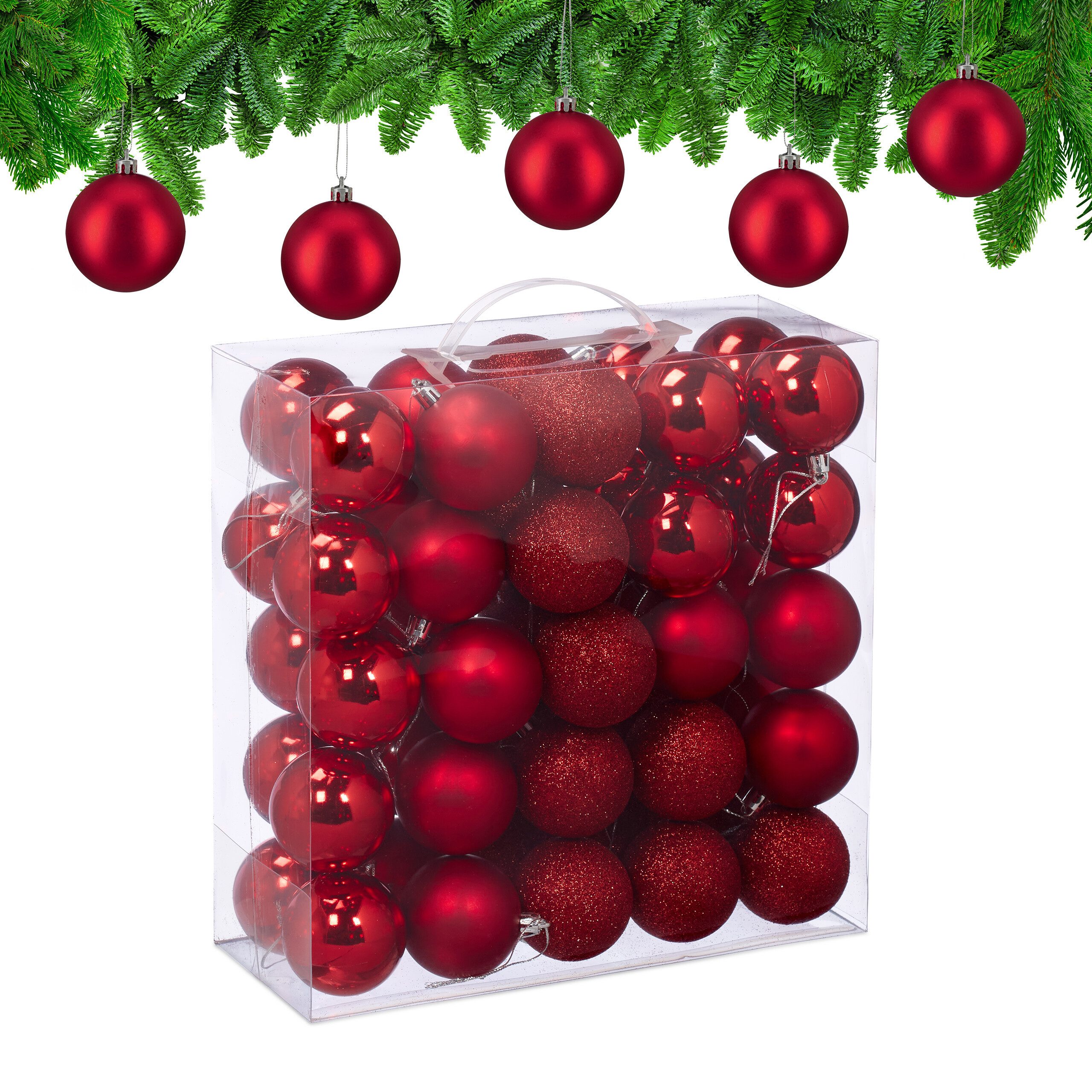 relaxdays Weihnachtsbaumkugel Weihnachtskugeln im 50er Set (50 St), rot
