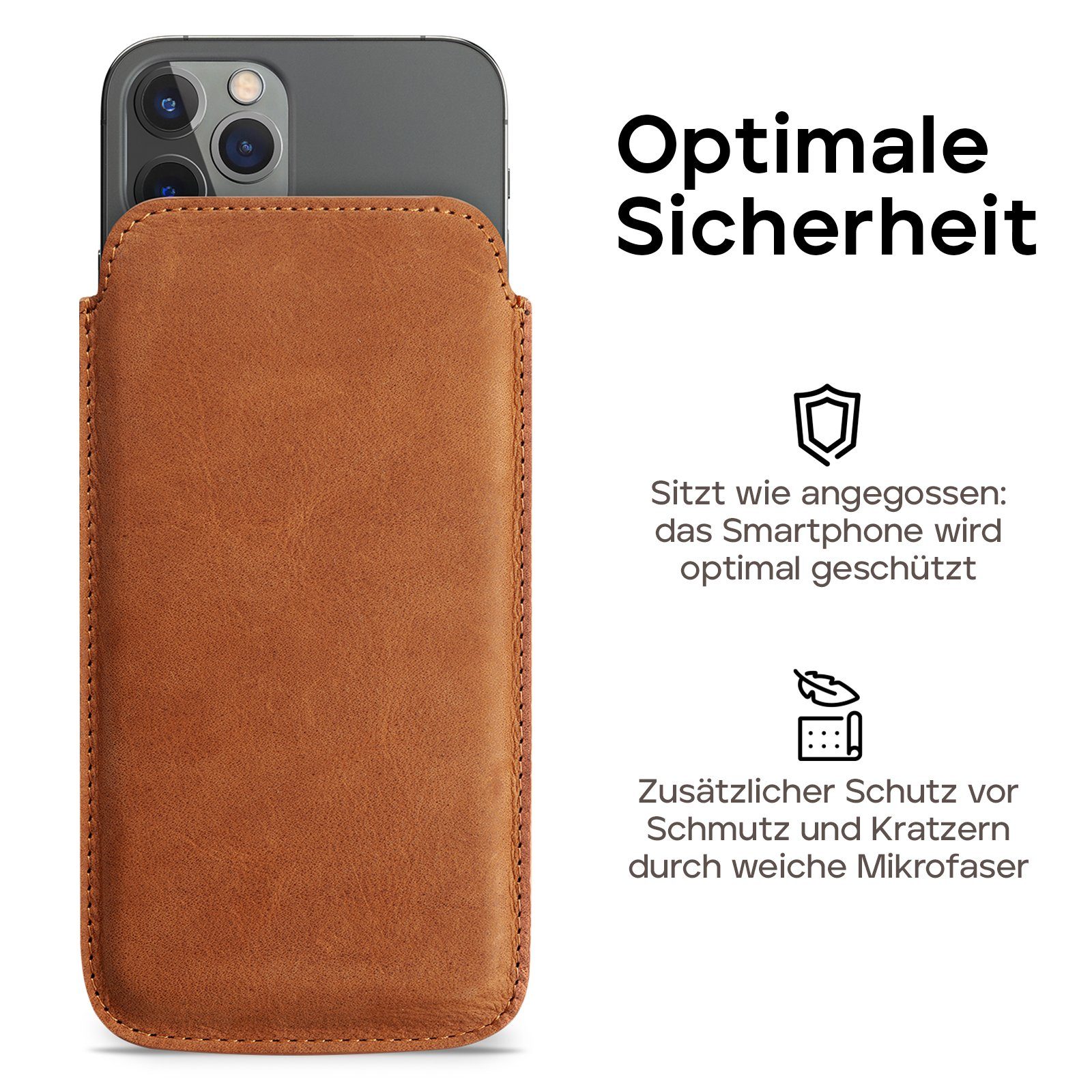 wiiuka Handyhülle sliiv MORE Hülle für iPhone 12 / 12 Pro, Tasche Handgefertigt - Echt Leder, Premium Case