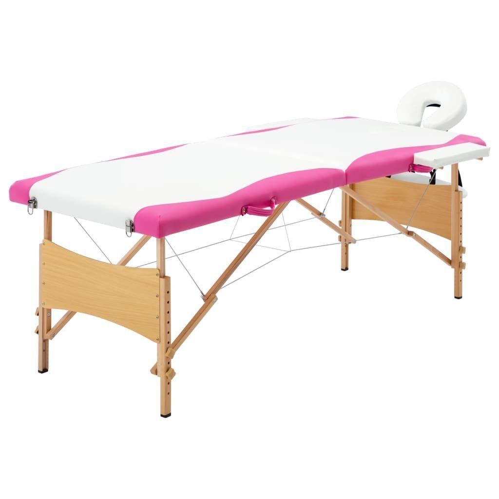 vidaXL Massageliege Massageliege Klappbar 2-Zonen mit Holzgestell Weiß und Rosa