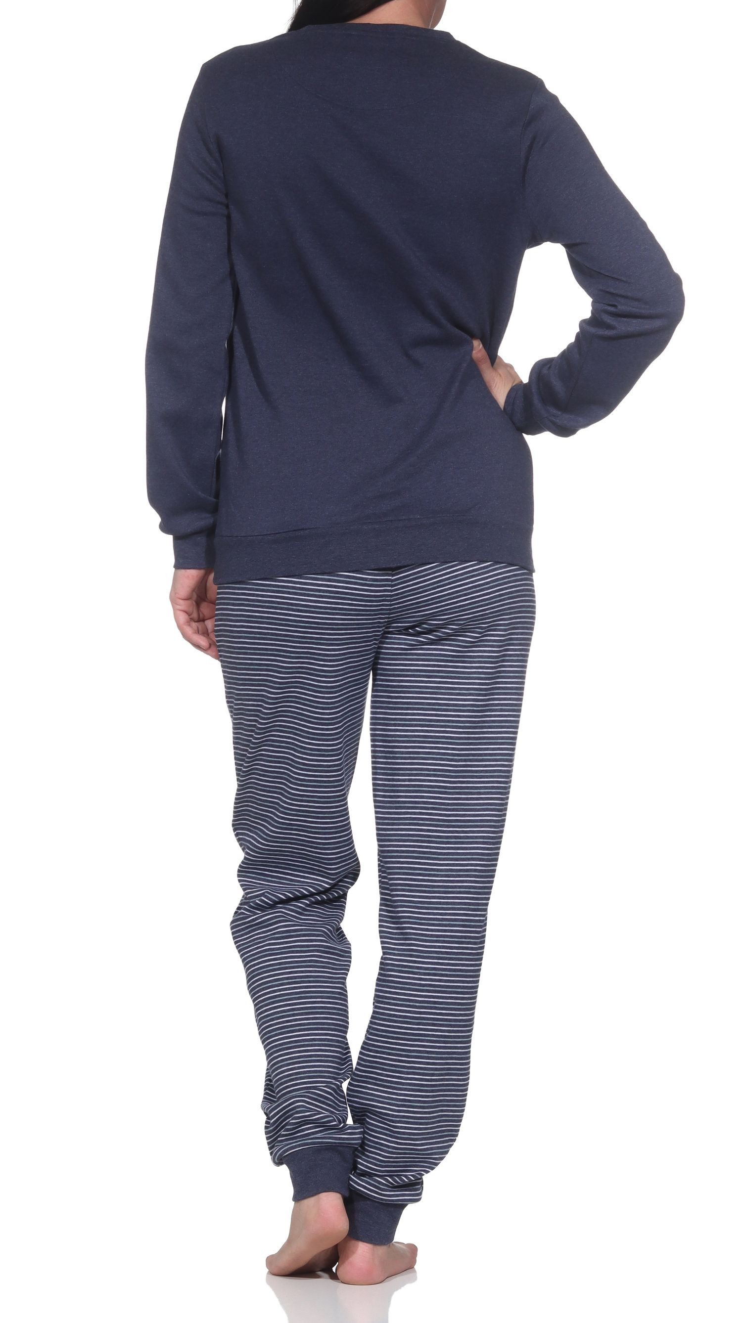 Normann Pyjama Kuscheliger Damen Schlafanzug lang mit Bündchen und Stern Motiv – Bild 3 von 4