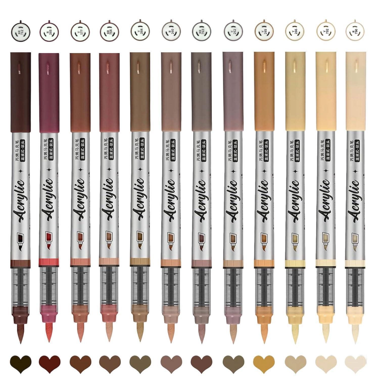 LuxusKollektion Malstift Acrylstifte 12 Farben Pinselspitze Braun