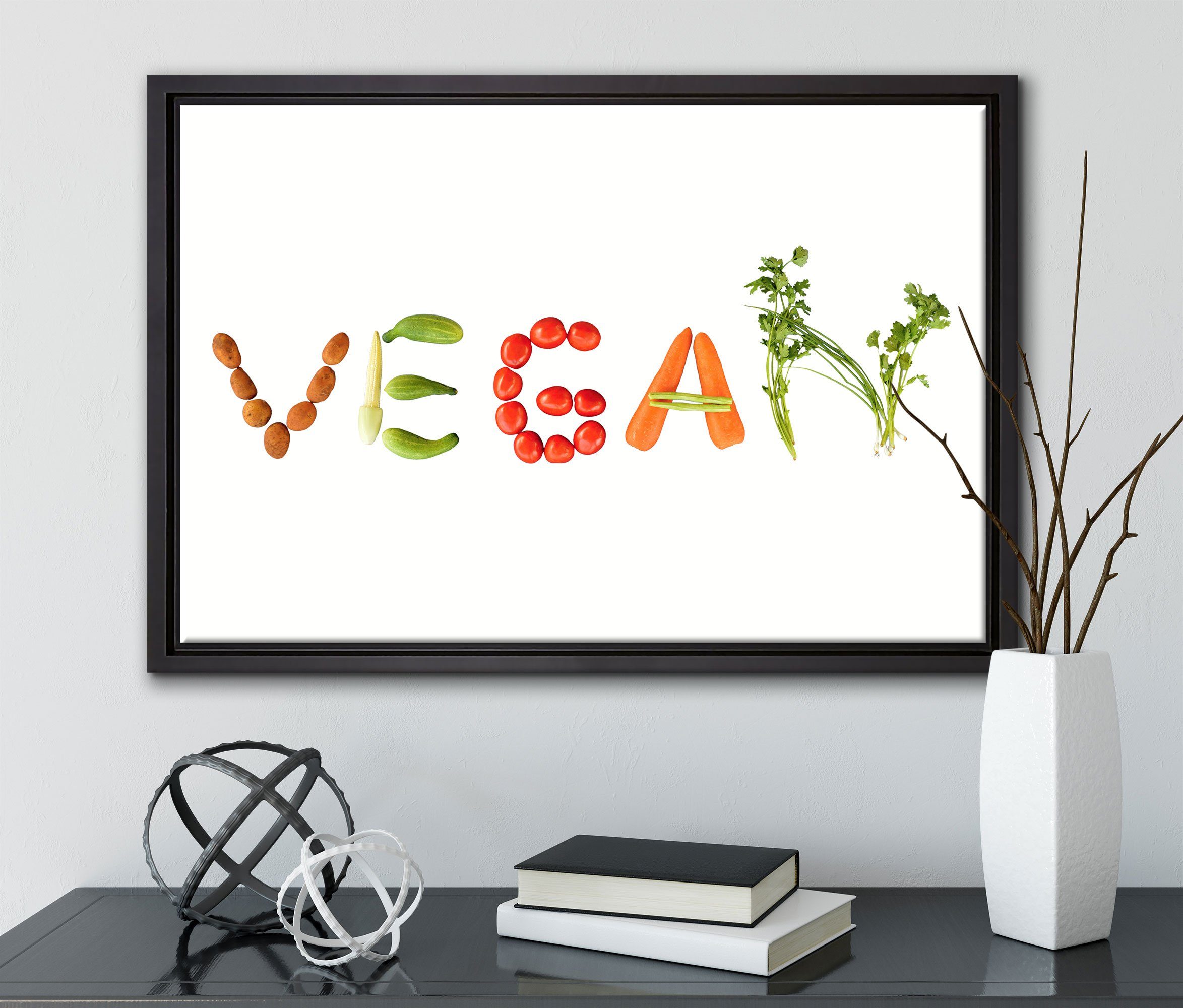 Schattenfugen-Bilderrahmen gefasst, inkl. in Leinwandbild (1 einem bespannt, Zackenaufhänger Wanddekoration Gemüse, Leinwandbild St), Vegan fertig Pixxprint