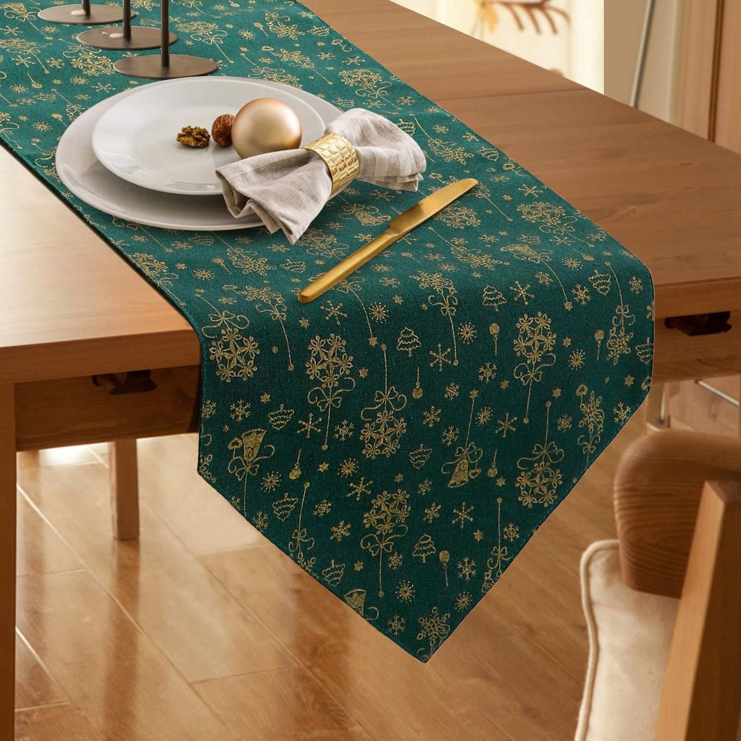 LuxusKollektion Tischläufer Tischläufer Weihnachten Grün 30x180cm (1-tlg)