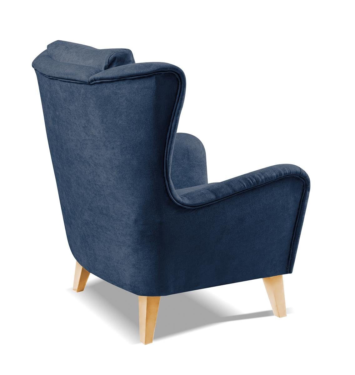 Relaxsessel (Loungesessel aus für Wohnzimmer, 242) (mono (Buche Blau oder mit Polstersessel Velvetstoff), Sessel Holzbeine Atlas Beautysofa Wenge)