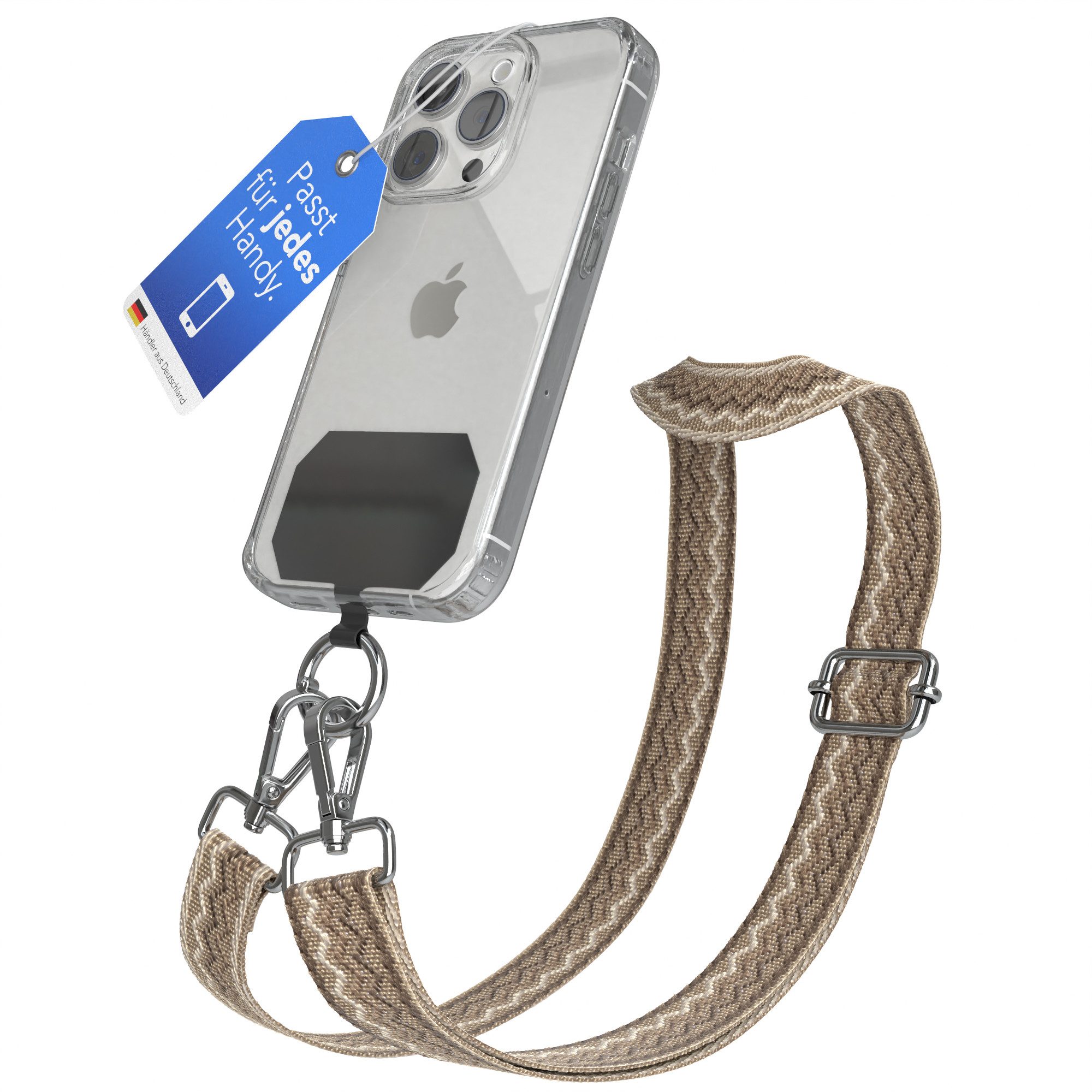 EAZY CASE Handykette Universal für alle Smartphones Boho/Wave/Leo Style, Kette zum Umhängen Universal Wave Style Smartphonekette Kordel Braun