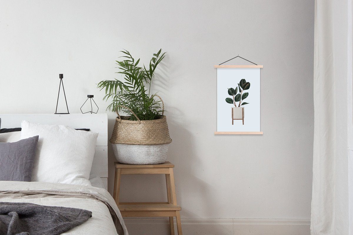 Poster Magnetisch Pastell Zimmerpflanzen - MuchoWow Holz, Posterleiste, Wohnzimmer, St), - für (1 Textilposter Bilderleiste,