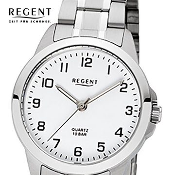 Regent Quarzuhr Regent Damen-Armbanduhr silber Analog, (Analoguhr), Damen Armbanduhr rund, klein (ca. 29mm), Edelstahlarmband