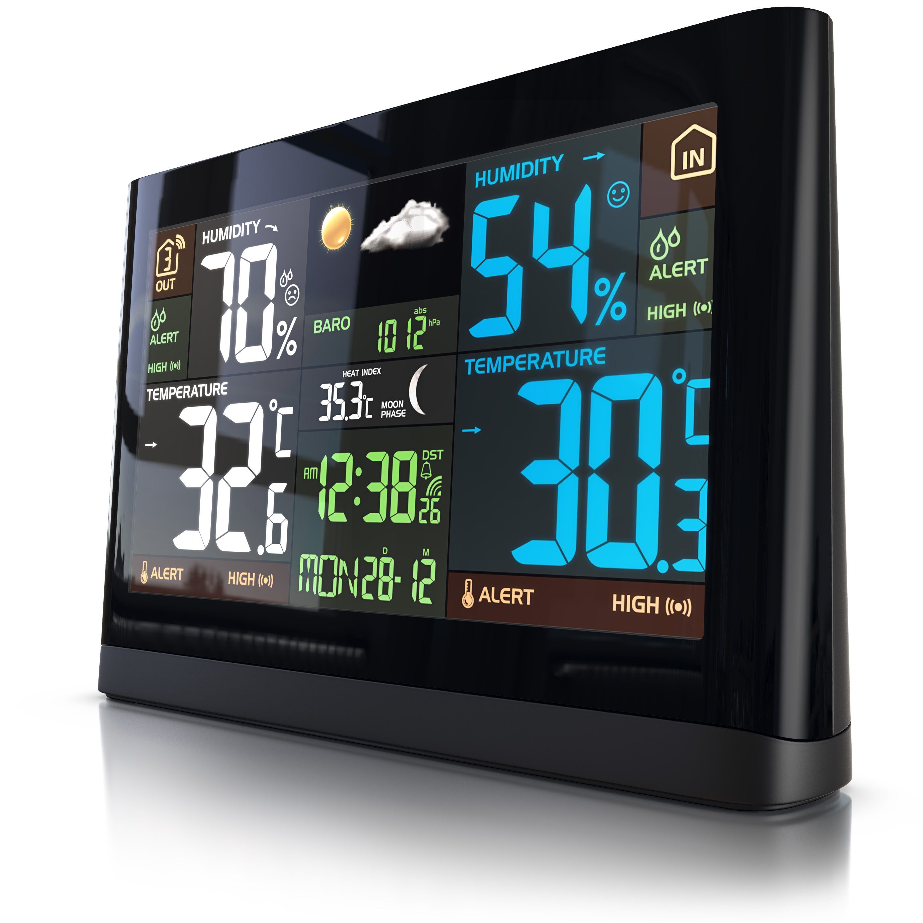 BEARWARE Funk Wetterstation, Luftdruck, Temperaturtrend & Wetterprognose, LCD Wetterstation (mit Außensensor, DCF Empfangssignal Funkuhr, Innen- und Außentemperatur, Barometer)