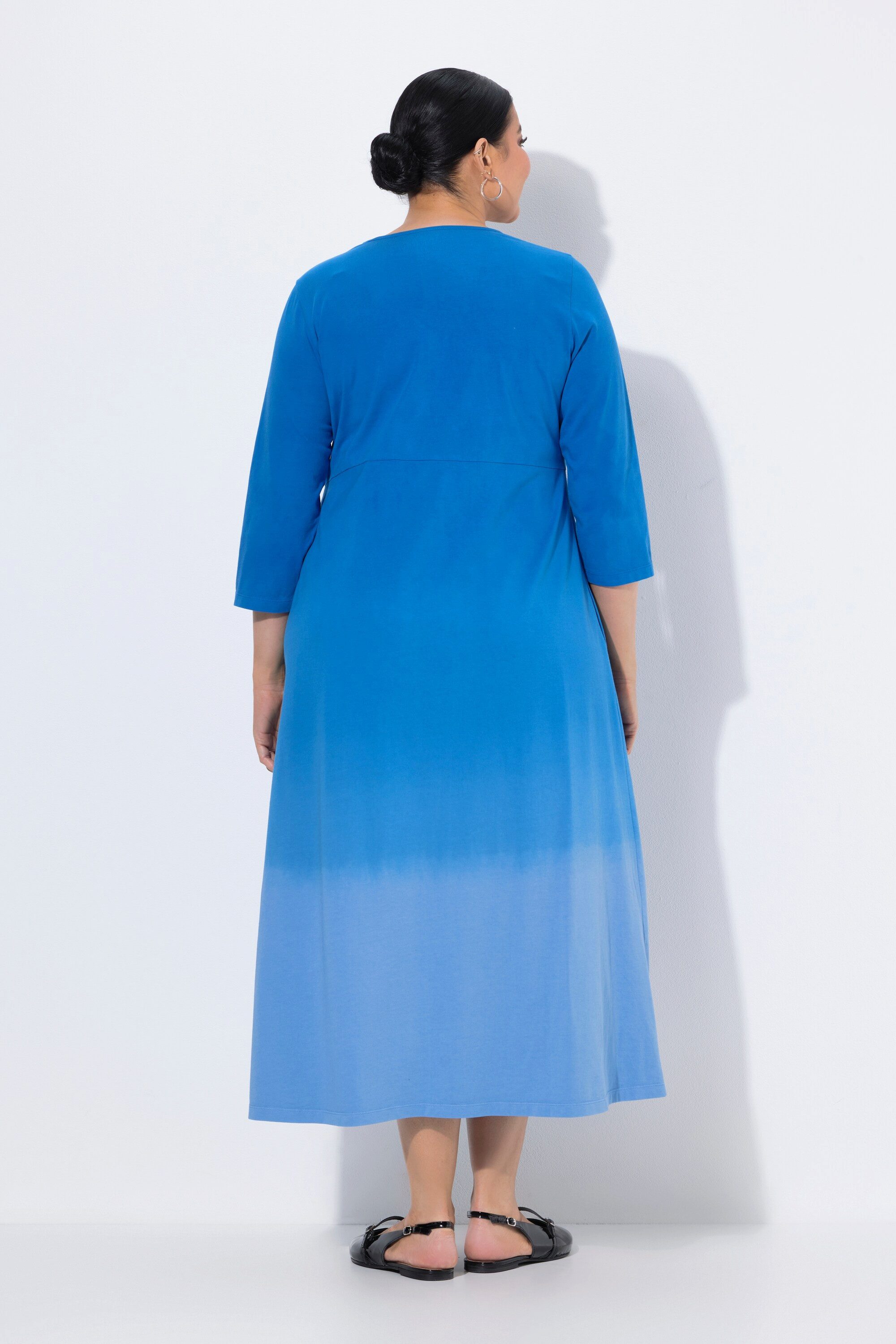 Ulla Popken Maxikleid Jerseykleid Batikmuster A-Linie V-Ausschnitt